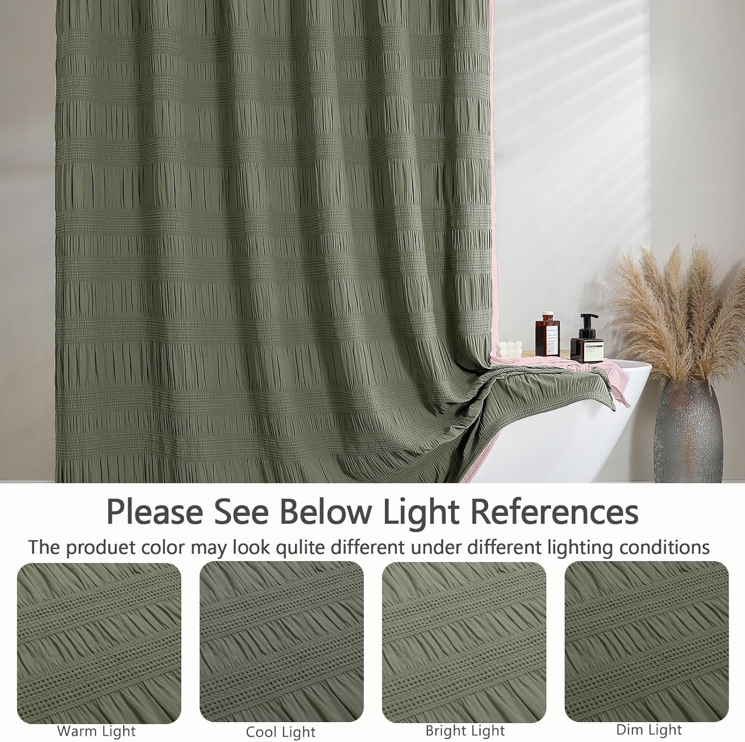 Sage Green Shower Curtain, Farmhouse Rustic Striped Textured Fabirc Stall Shower Curtain for Bathroom Narrow Stall Size, Hotel Style, Machine Washable, Sage Green, 36X72