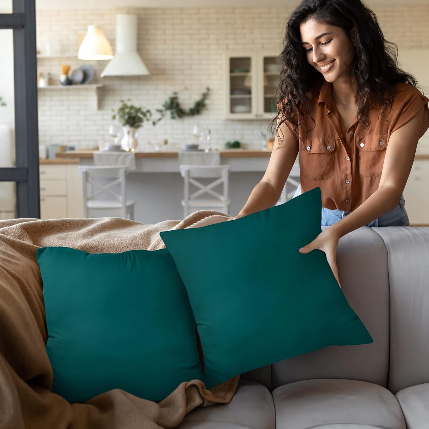 Throw Pillows Insert (Pack of 2, Dark Teal) - 18 X 18 Inches Bed and Couch Pillows - Indoor Decorative Pillow