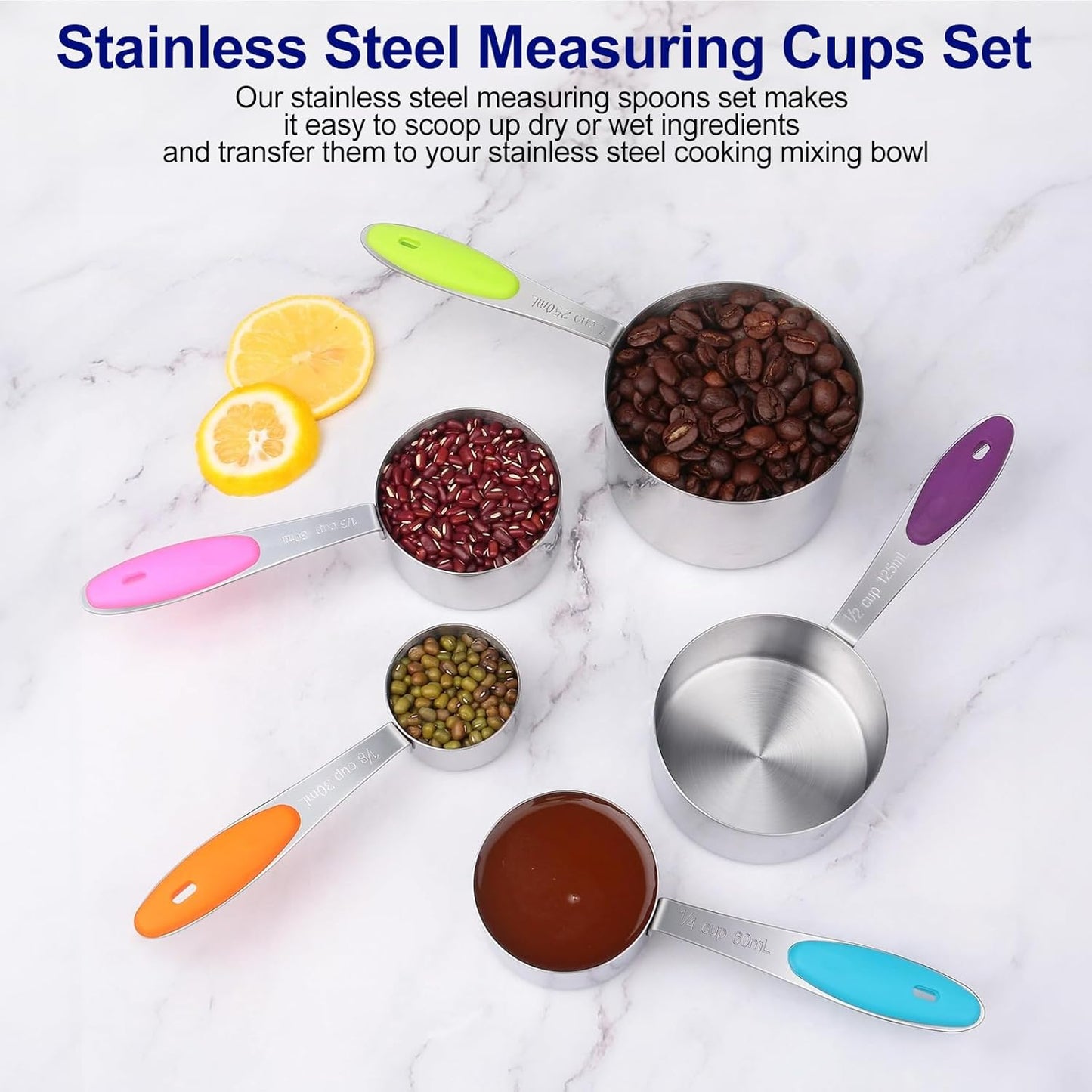 Measuring Cups Set Stainless Steel-Measuring Spoon Liquid Stackable Metric Measuring Scoop for Baking or Cooking,Kitchen Cake Decorating Supplies Measuring Cup Organizer