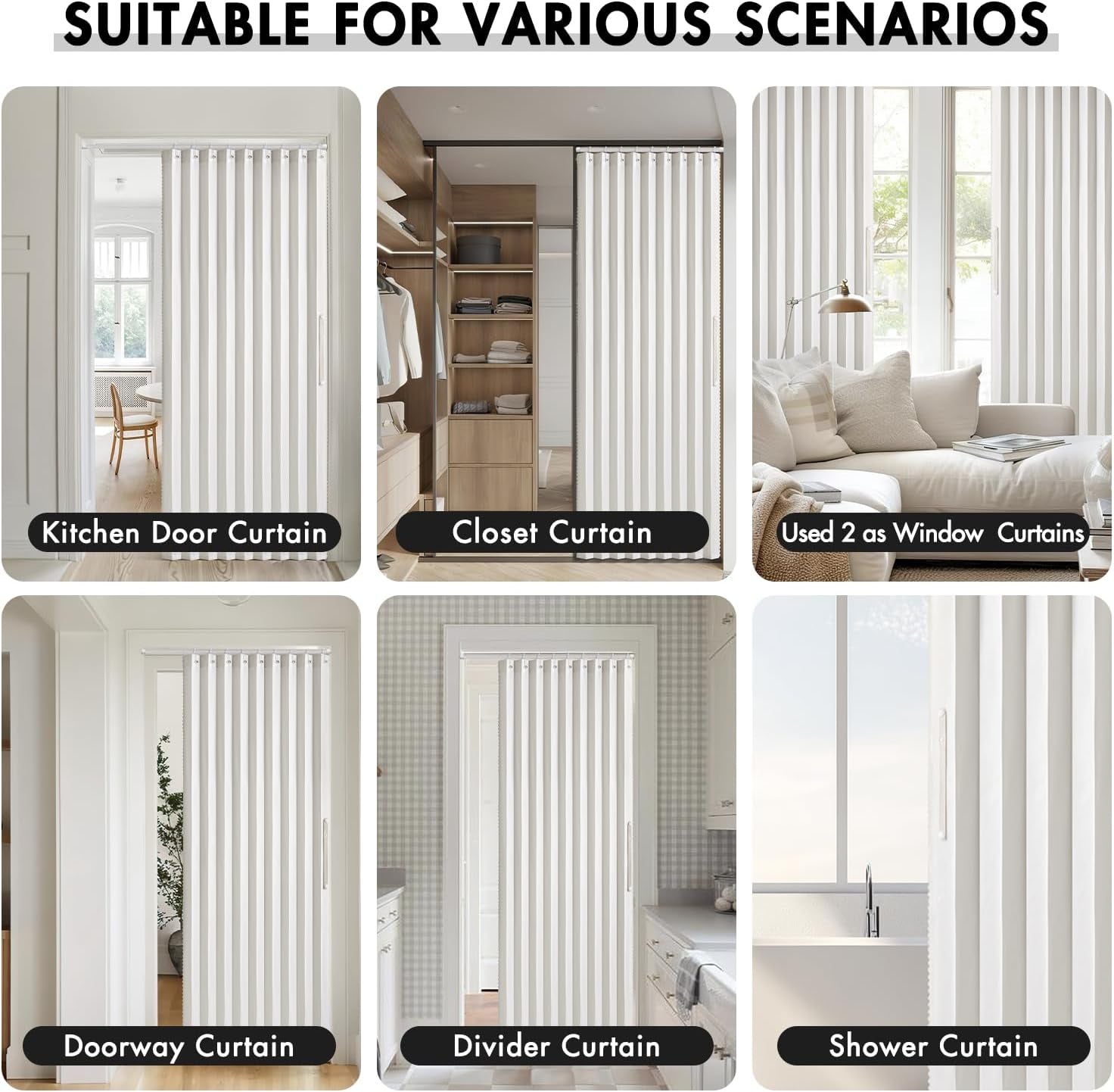 Accordion Folding Door Curtains for Doorways - Laundry Room and Bedroom Room Divider - White, 52" x 78", Single Panel