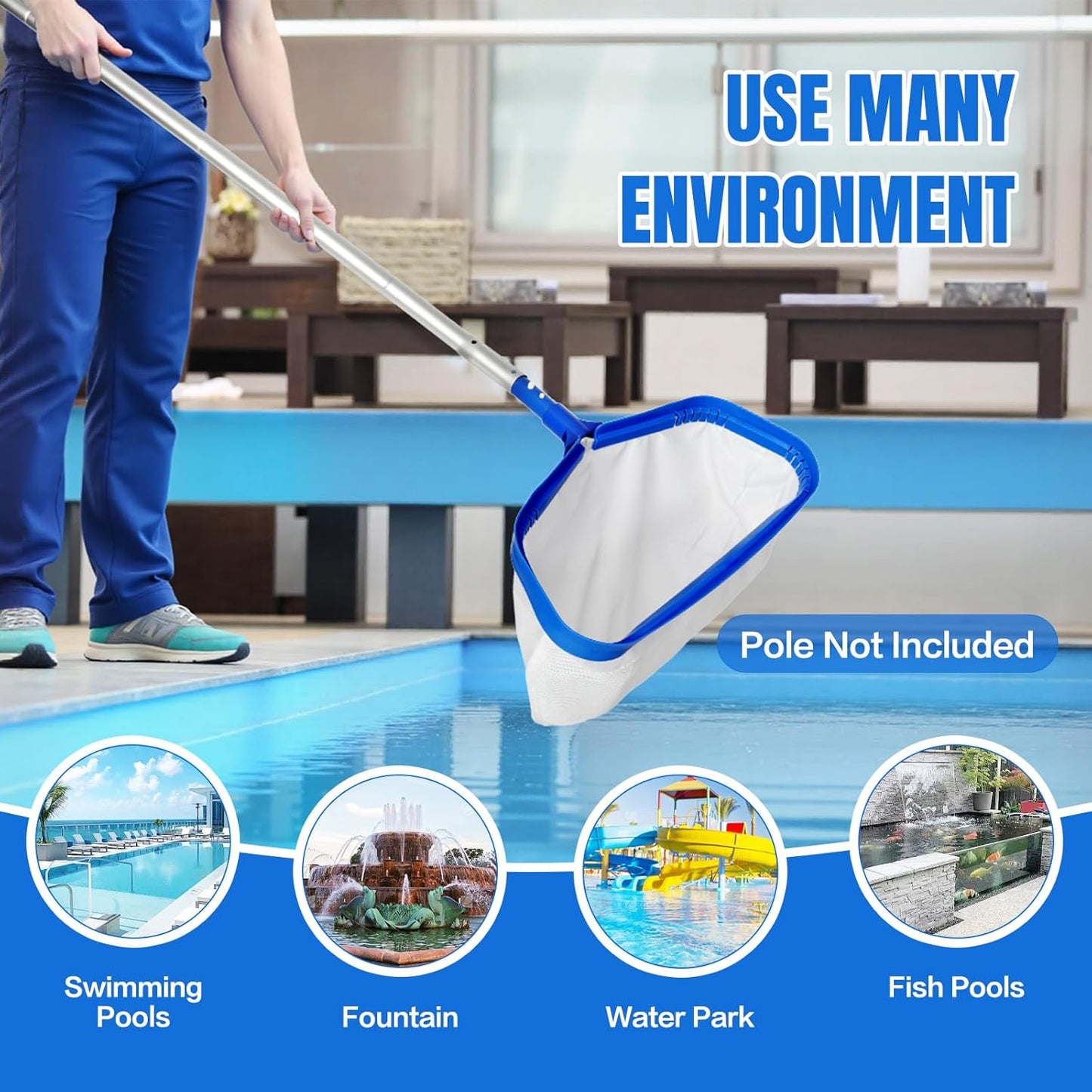Pool Skimmer Net,Fine Mesh Pool Nets for Cleaning with Double-Layer Deep Bag,Aluminum Frame Wrapped Mesh Header for Cleaning Leaf, Debris(No Pole)
