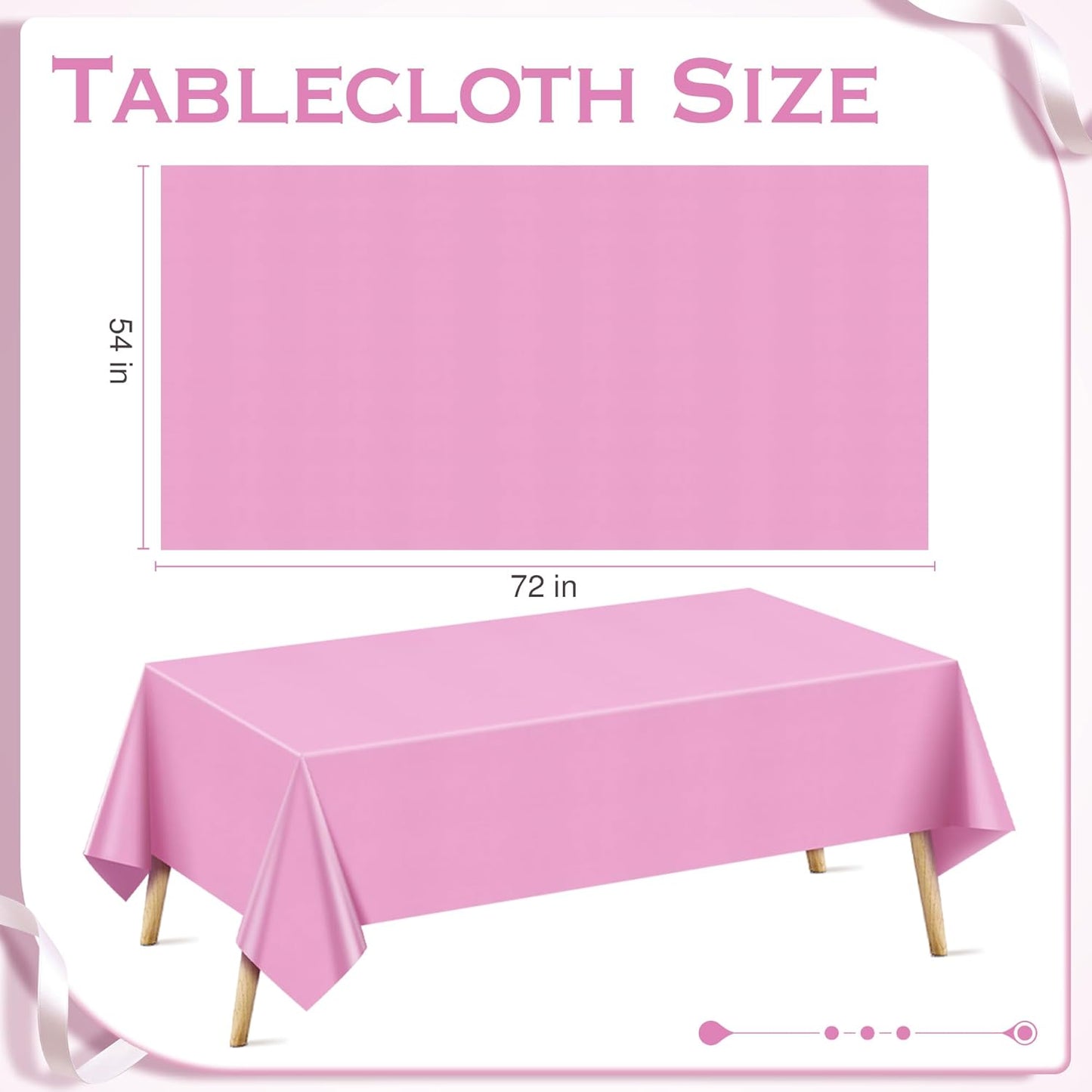 Light Pink Rectangular Tablecloth Set of 4, 54" x 72" Waterproof and Spillproof Disposable Plastic Covers, Durable Table Linens for Dining, Buffets, Picnics, and Outdoor Events