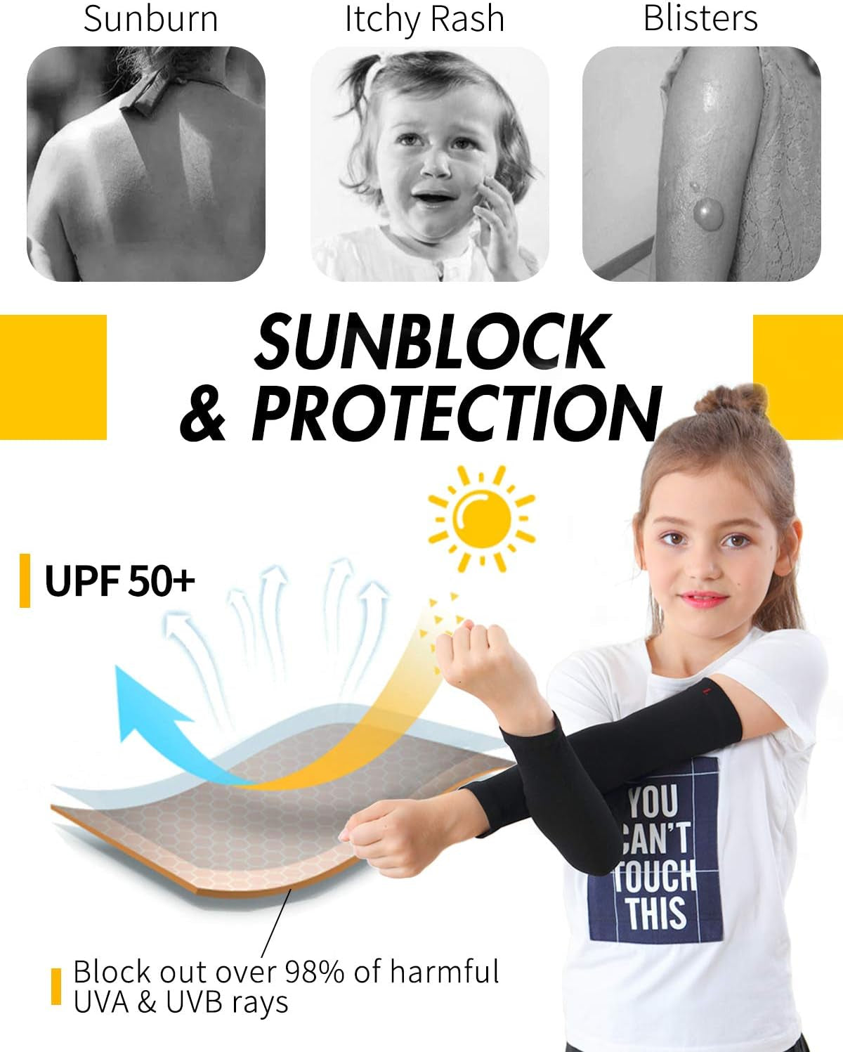 3 Pairs Arm Sleeves for Kids Babies Toddlers, UV Sun Protection Arm Cover for Eczeme and Prevent Scratching