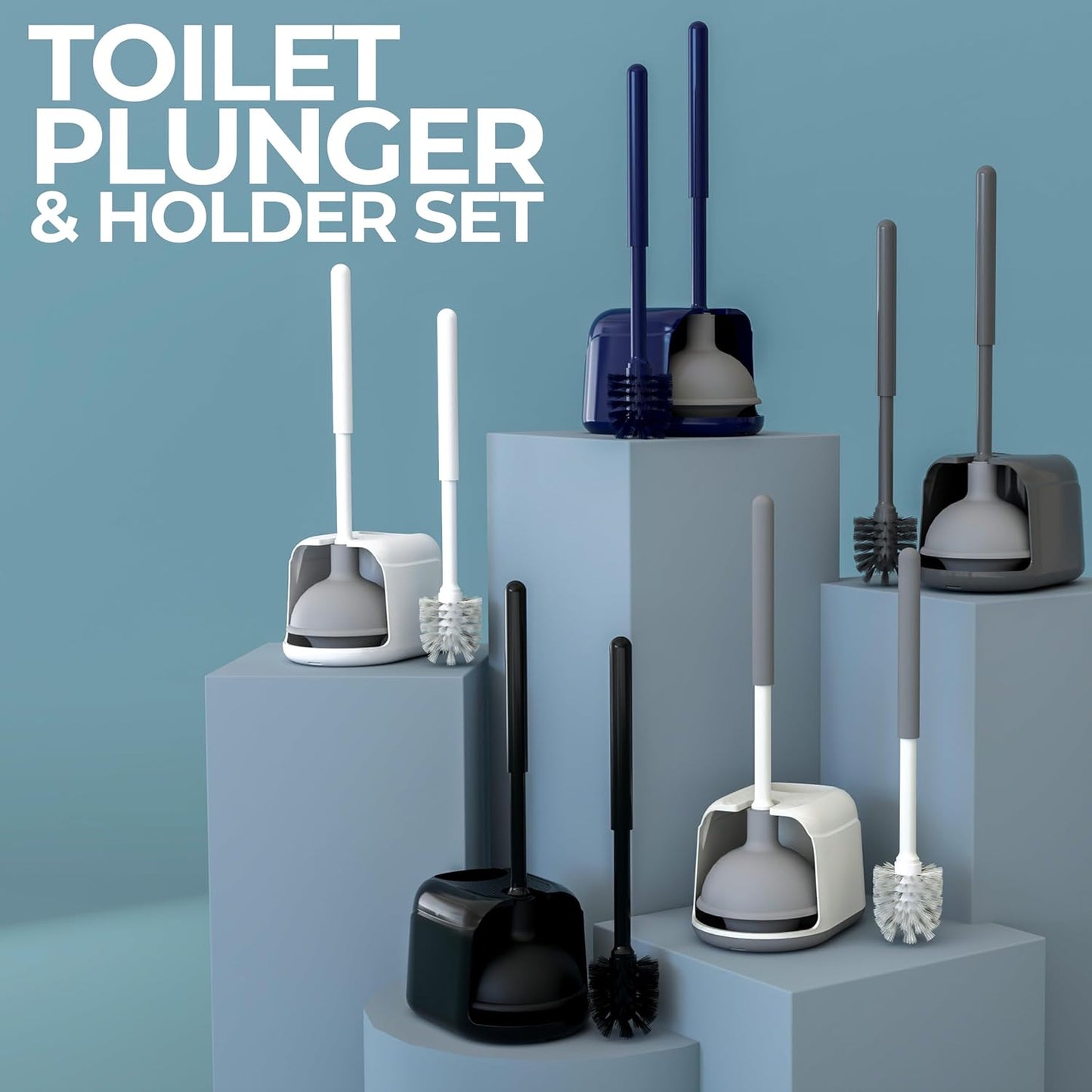 Toilet Plunger and Brush Set with Holder for Deep Cleaning, Includes Toilet Bowl Brush and Plunger for Effective Bathroom Cleaning (Pack of 1, Black)