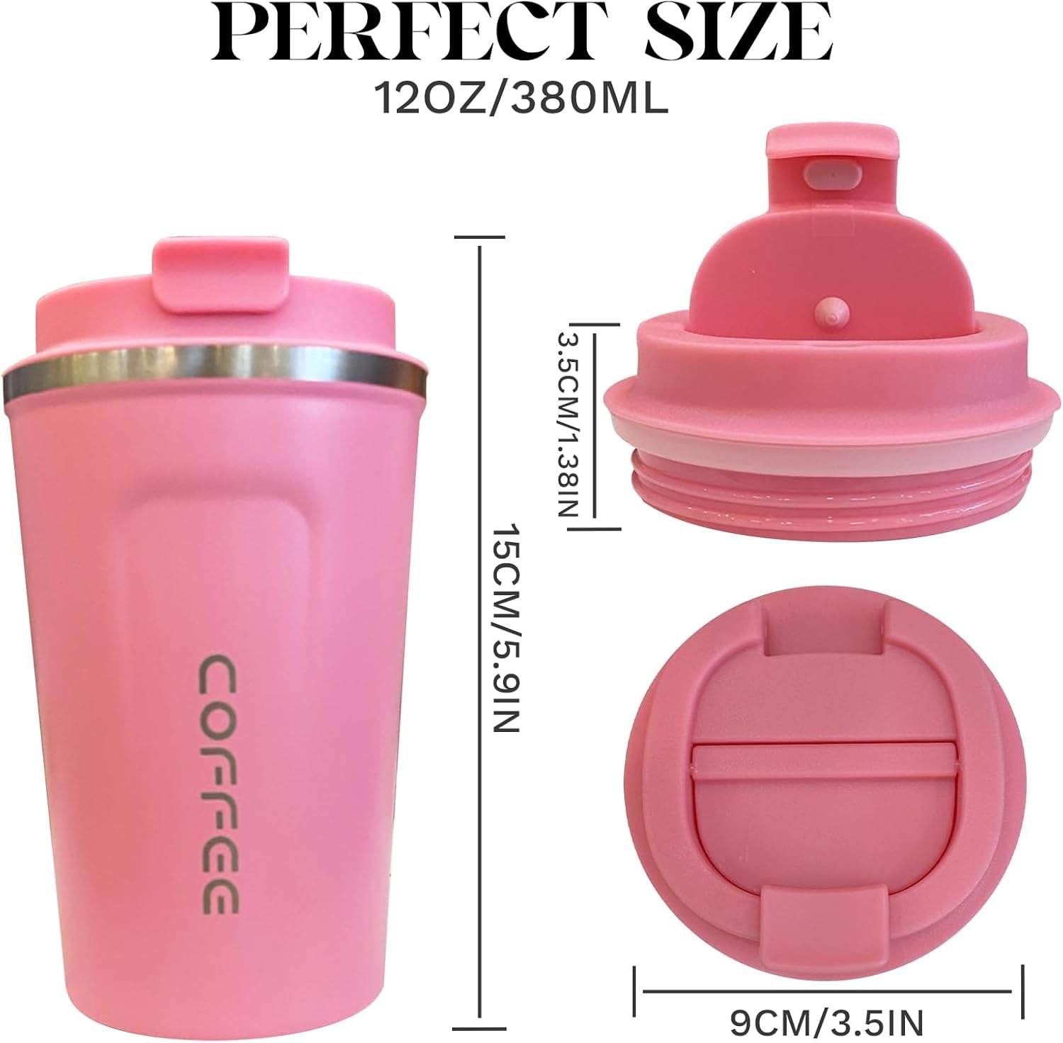 Insulated Travel Coffee Mug, Spill & Leak Proof, Portable to Go Camping Stainless Steel Coffee Tumbler, Reusable Thermal Coffee Cup with Lid for Hot & Cold Drinks (2Nd-Pink, 12 OZ)