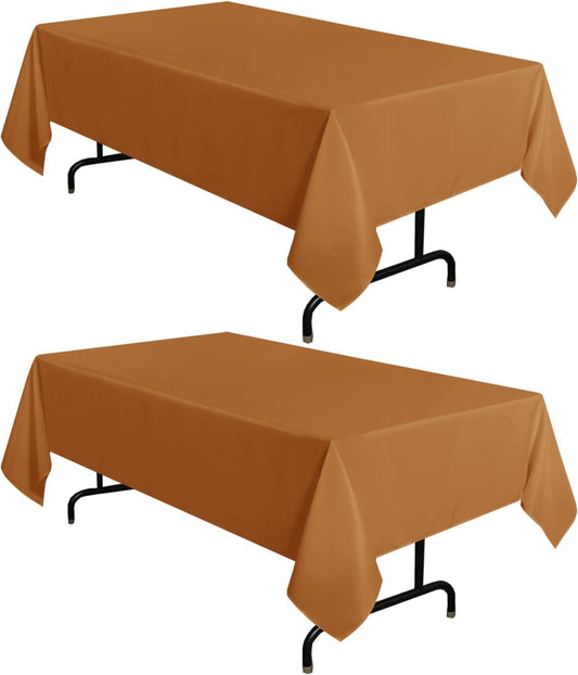 2 Pack Tablecloths Rectangular 60X102 Inch, Thanksgiving Table Cloths Rectangle for 6 Foot Tables - Stain and Wrinkle Resistant Washable Polyester Table Cover for Fall, Dining, Parties Bronze