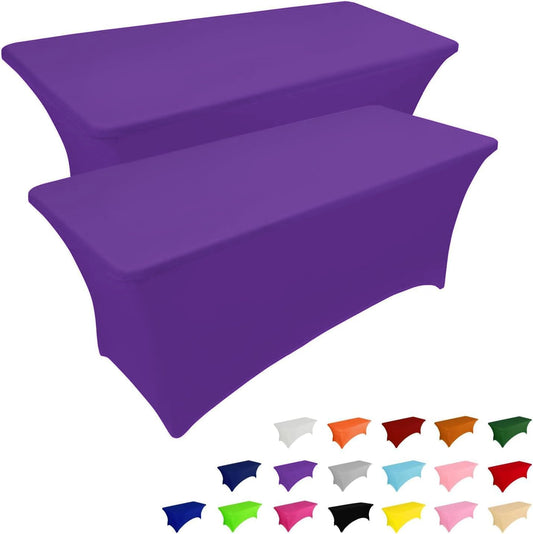 2 Pack 6FT Table Cloth for Rectangular Fitted Events Stretch Purple Table Covers Washable Spandex Tablecloth Protector for Party, Wedding, Cocktail, Banquet, Festival