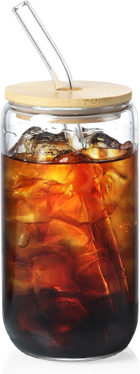 1 Pack Glass Cups with Bamboo Lids and Straws 16 Oz, Gifts for Women, Drinking Glasses Set, Iced Coffee, Tea Cup, Cute Aesthetics Tumbler Cup, Mothers Day, Birthday Gifts for Her Mom