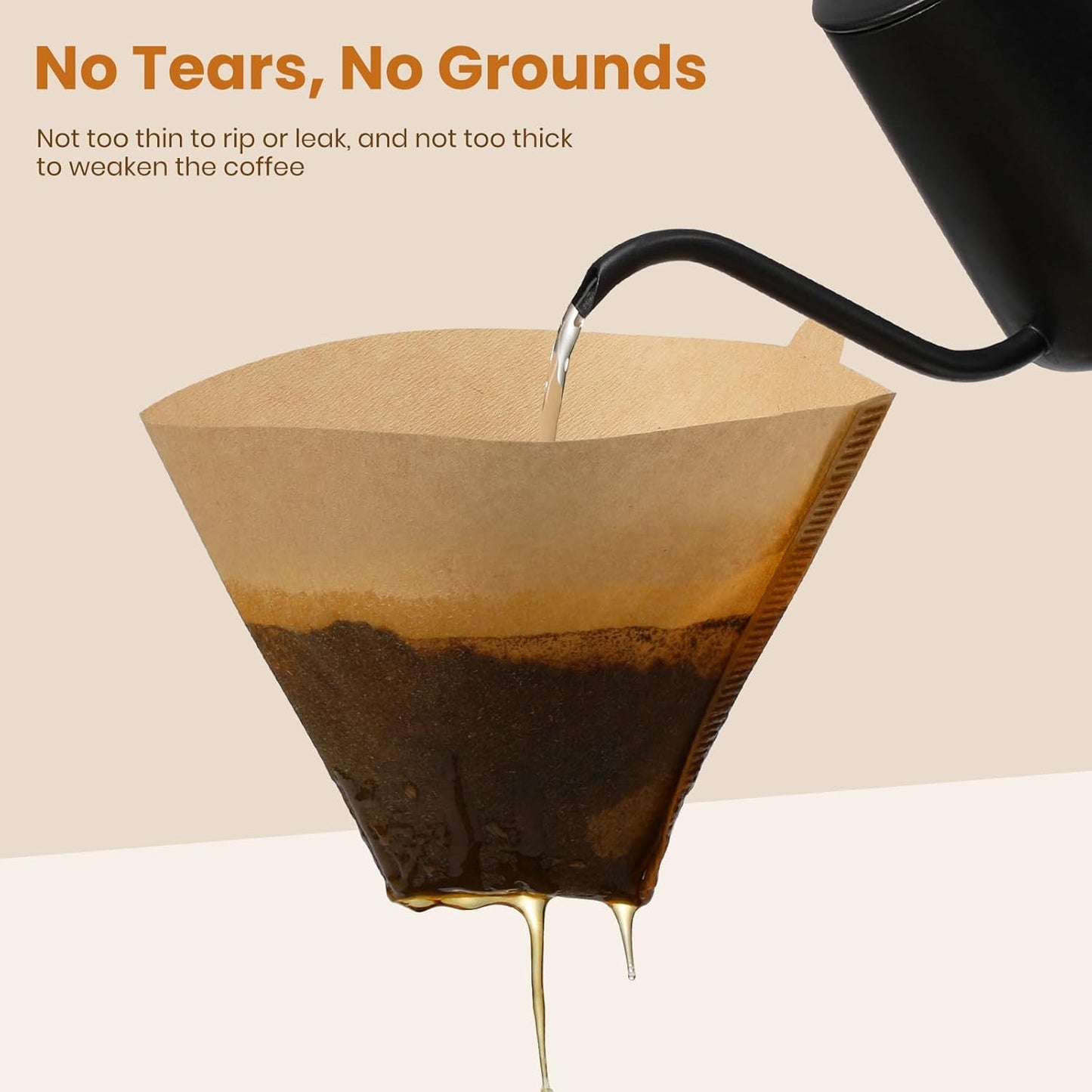 #4 Cone Coffee Filters 8-12 Cup, 200 Count Unbleached Natural Coffee Paper Filters, No Blowout, Disposable Coffee Filter for Pour over and Drip Coffee Maker