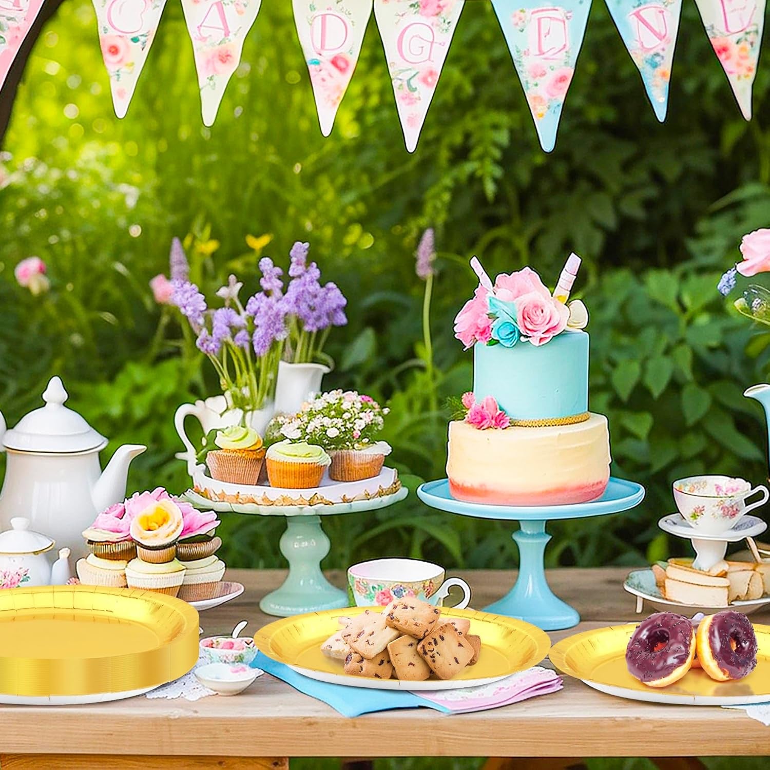 50 Pcs Gold Foil Paper Plates, 12.2'' X 10.2'' Oval Large Paper Plates, Dinner Plates Party Decorations Disposable Plates for Birthday Wedding Picnic Graduation Ceremony Anniversary Daily Use