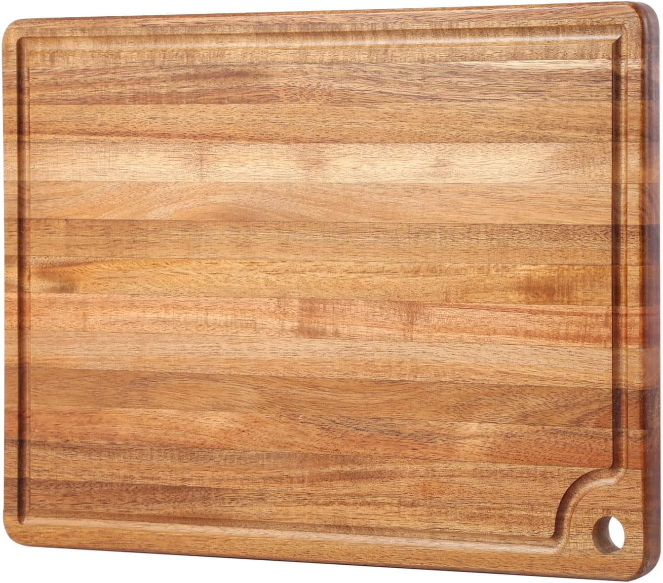 Acacia Wood Cutting Board - Premium 18 x 12 Inch Butcher Block with Juice Groove and Handle Hole for Meat, Vegetables, and Cheese