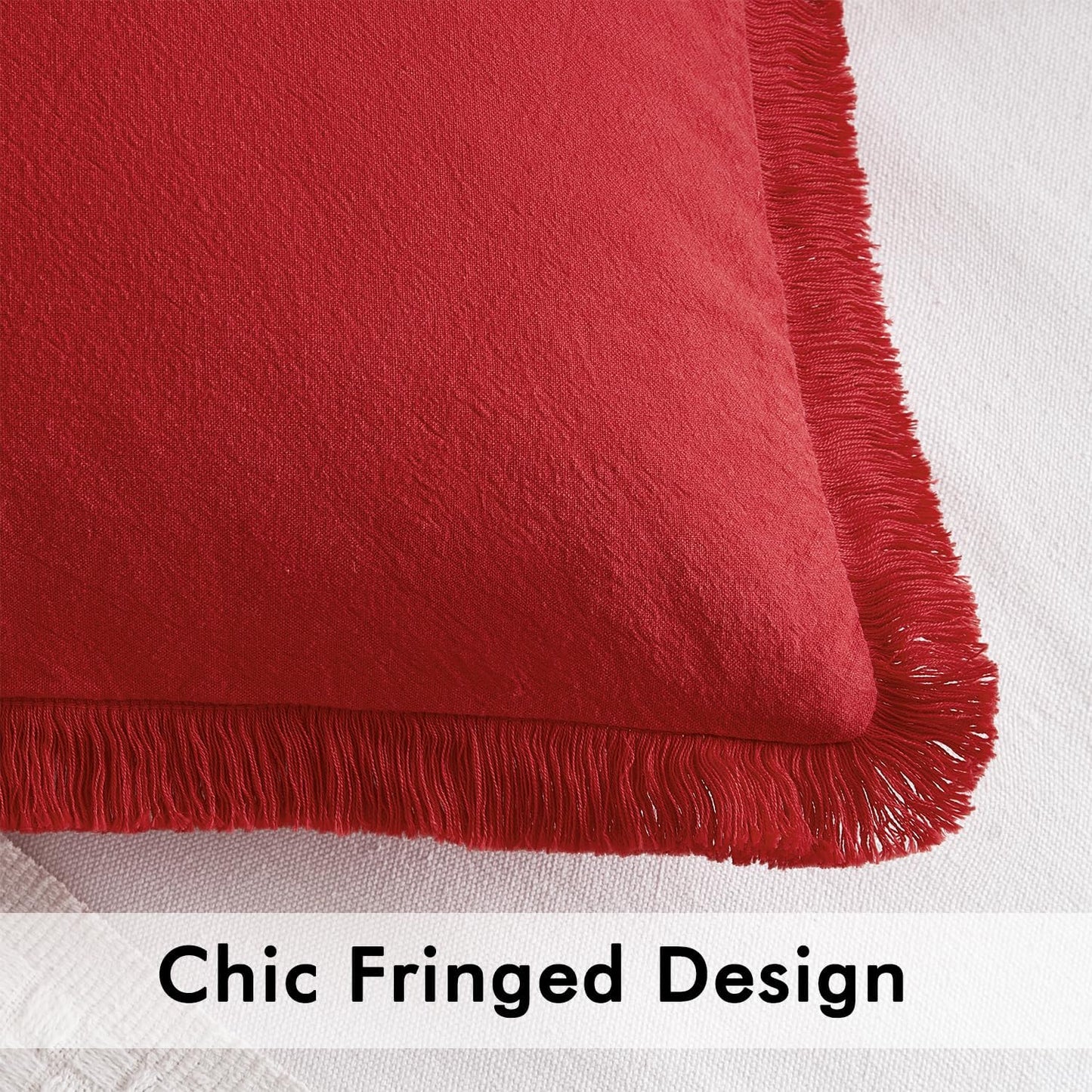 Throw Pillow Covers Boho Farmhouse 24X24 Christmas Set of 2 Decorative Christmas Red Eruo Sham Couch with Fringe Chic Cotton Pillowcases Home Decor Accents for Cushion Soft Bed Living Room