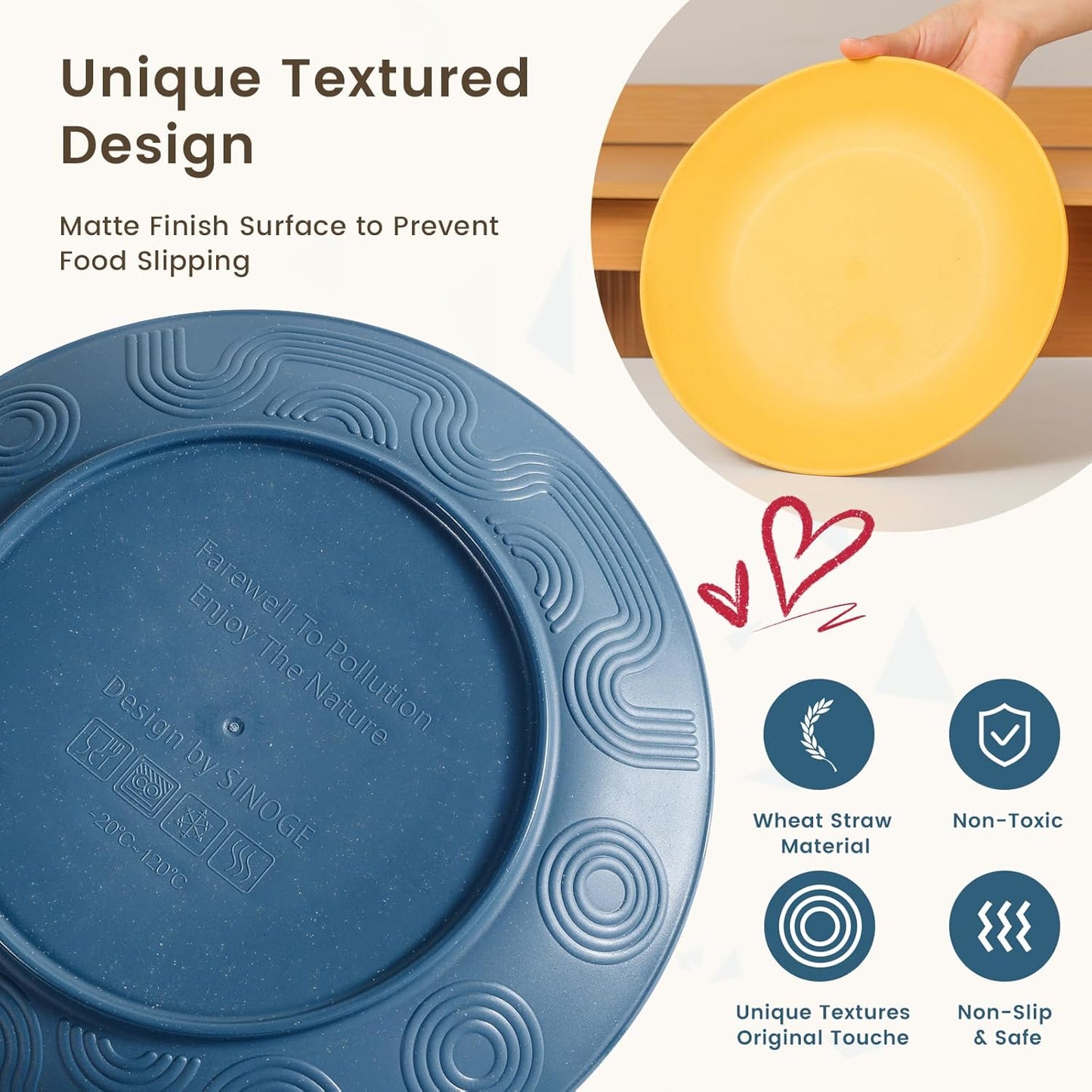 40-Piece Premium Wheat Straw Dinnerware Set for 8 - Unbreakable Plates, Bowls, and Cups - Dishwasher and Microwave Safe Kitchen Dishes - Multi-Color