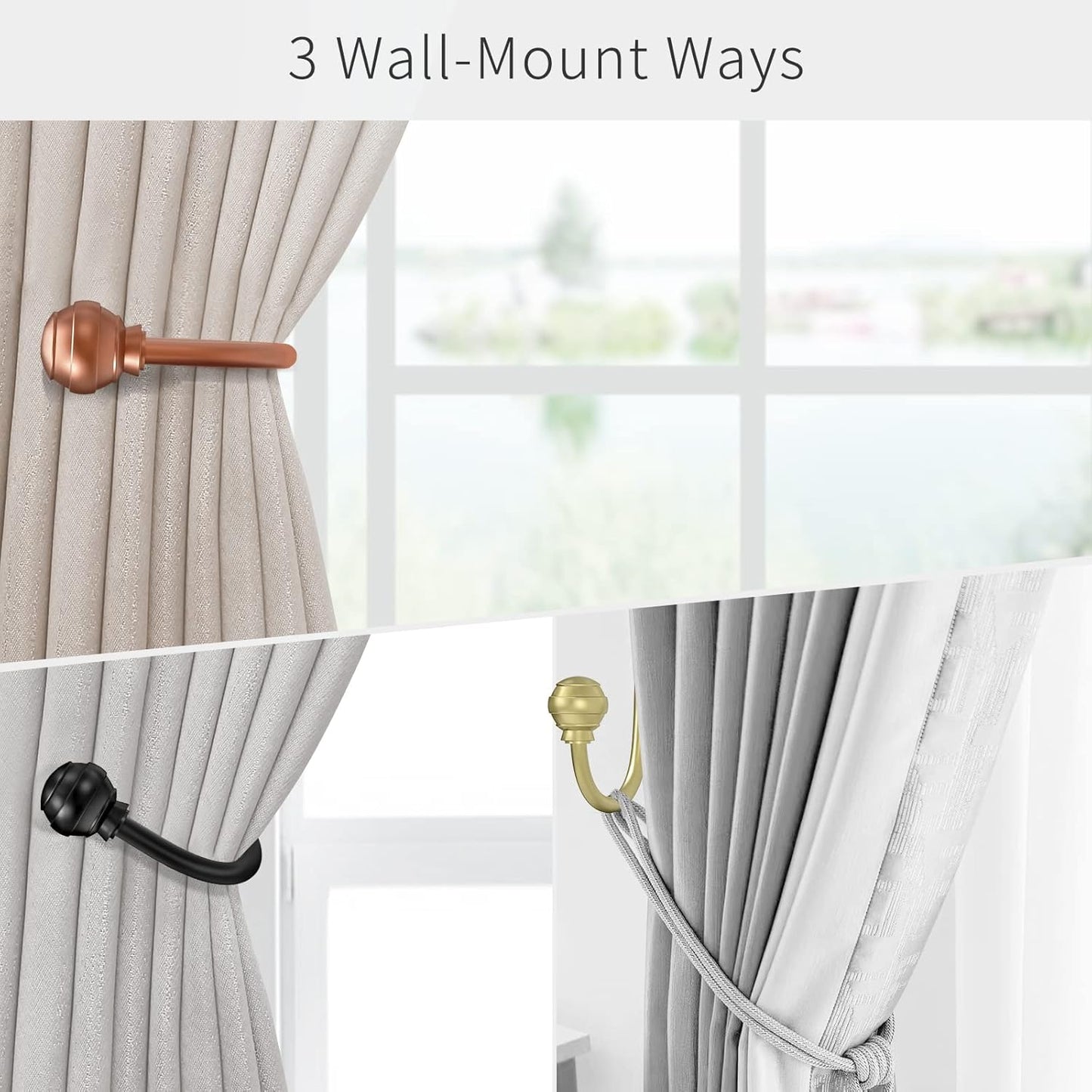 Curtain Holdbacks Black 2Pcs, Curtain Tiebacks Wall Mounted Curtain Hooks Holders for Drapes
