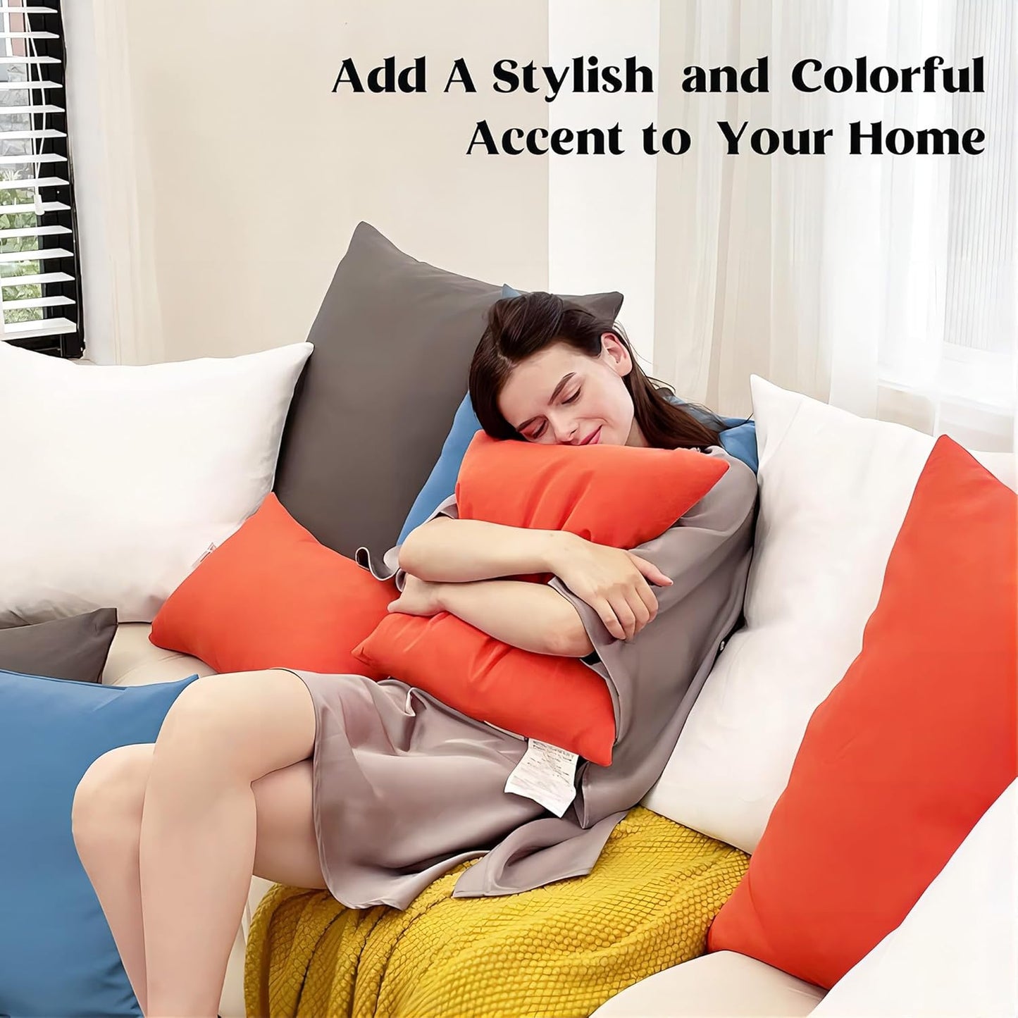 ® Outdoor Water Resistant Throw Pillows, Feathers and down Filled Decorative Pillows for Couch Cushion Garden Bench 12 X 20 Inch, Set of 2, Orange