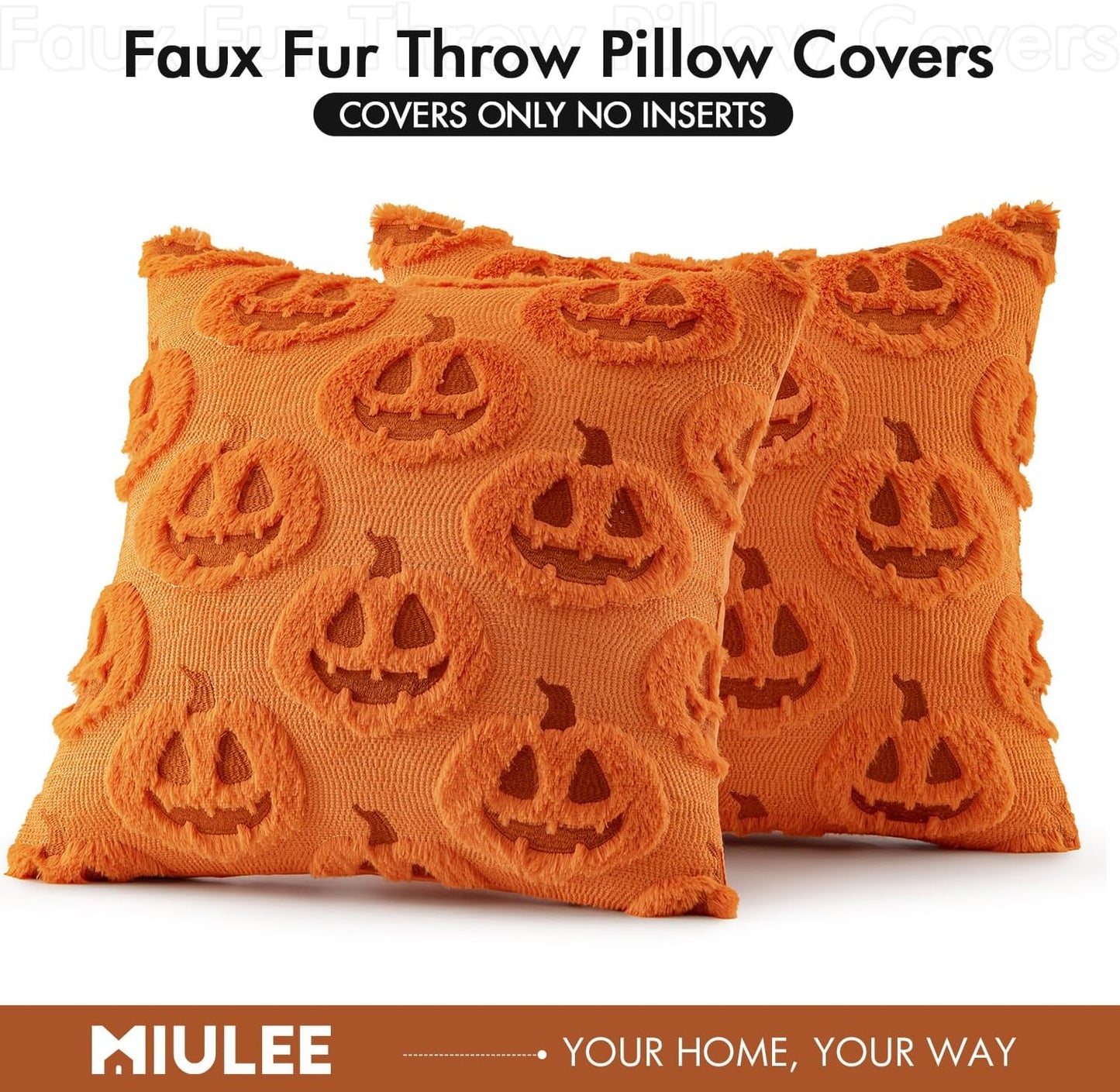 Fall Halloween Throw Pillow Covers 18X18 Decorative Pumpkin Pattern Pillowcases Soft Plush Faux Wool Cushions for Home Patio Sofa Couch,Orange