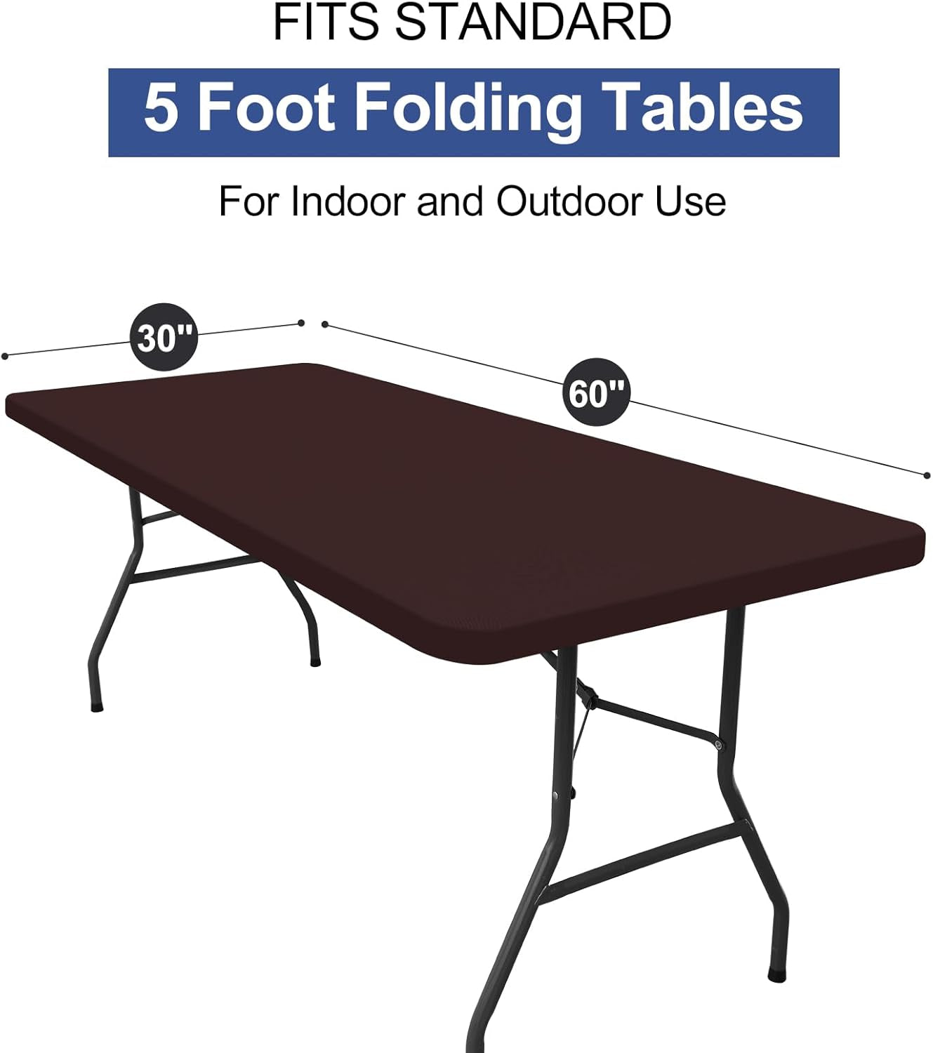 2 Pack Rectangle Table Cloth, Elastic Fitted Fabric Tablecloth Fits for 5 Foot Folding Tables, Washable Table Cover for Picnic, Camping, Indoor & Outdoor (Coffee, 30" X 60")