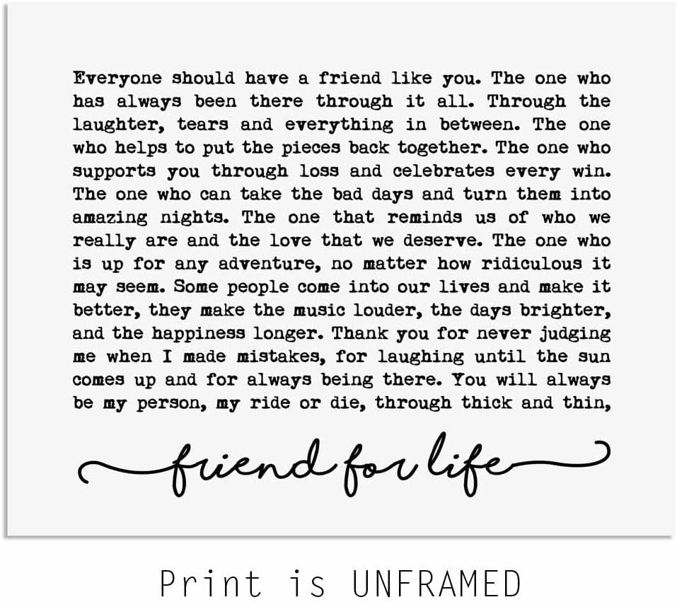 Friend for Life Beautiful Peom for Special Friend Soul Sister Gift Best Friend Gift for Friend Typography Wall Decor Friend Quotes Print (8X10 Inch)