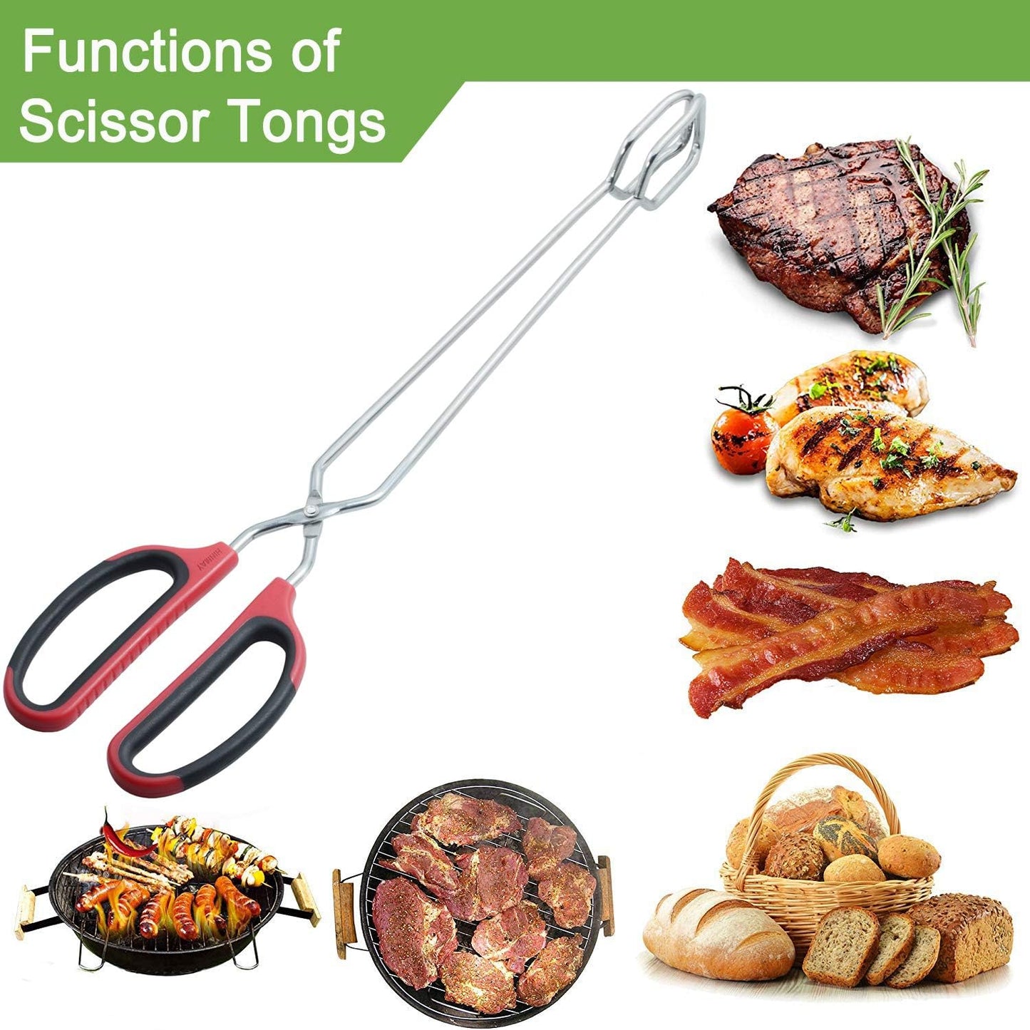 Extra Long Scissor Tongs 16-Inch Stainless Steel Barbecue Grilling Tongs
