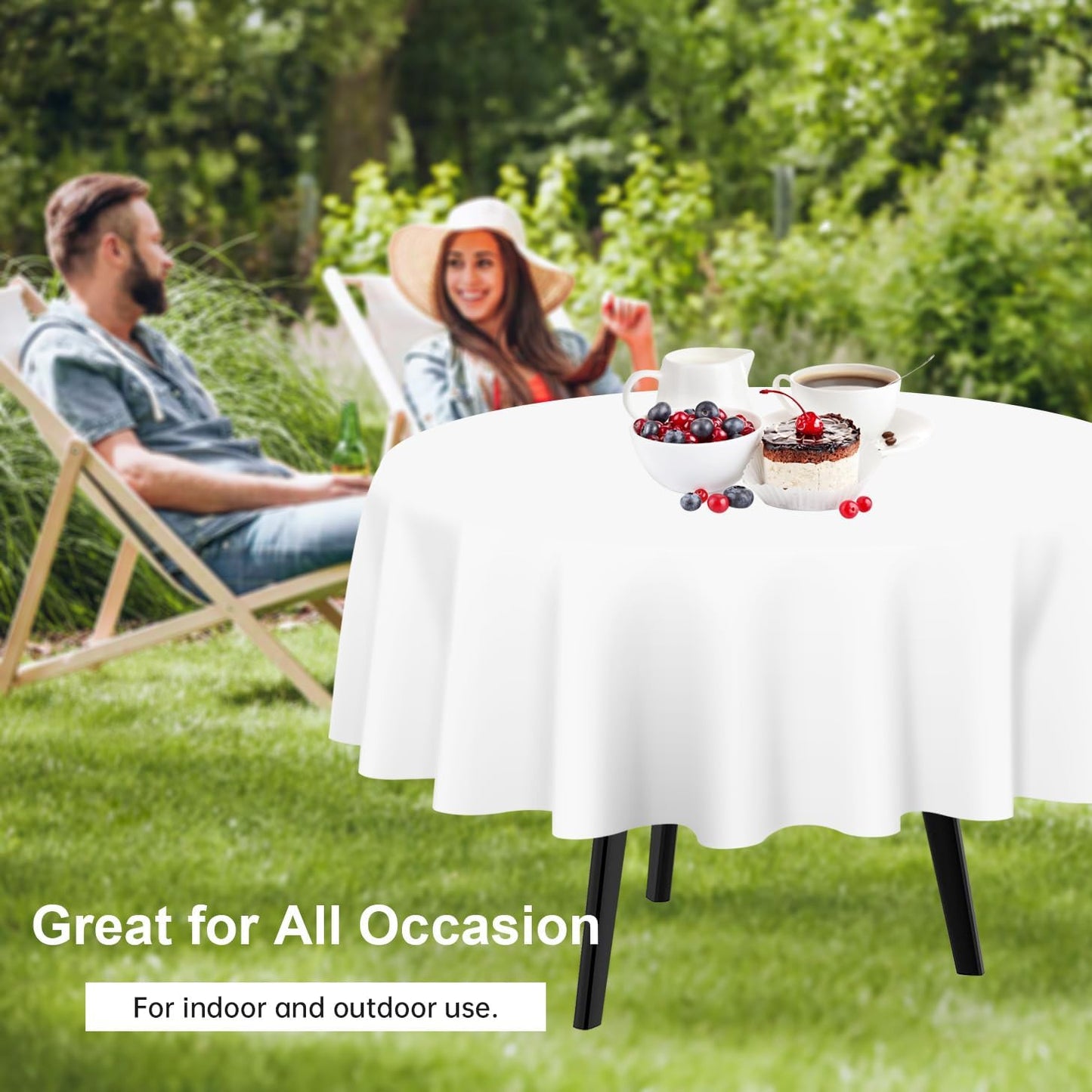 White round Tablecloth 2 Pack, 84 Inch Plastic Table Cover Disposable for Parties