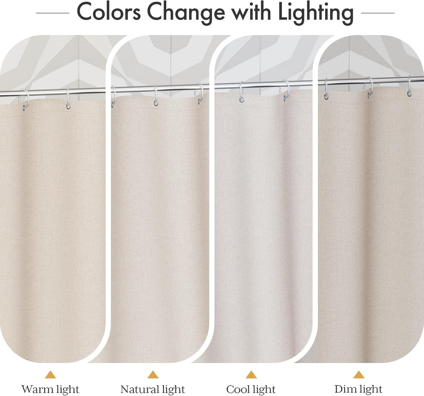 Boho Shower Curtain for Bathroom, 72X72 Beige Shower Curtain with Tassels, Modern Farmhouse Shower Curtain Set with Hooks, Neutral Faux Linen Light Tan Toned, Water Repellent