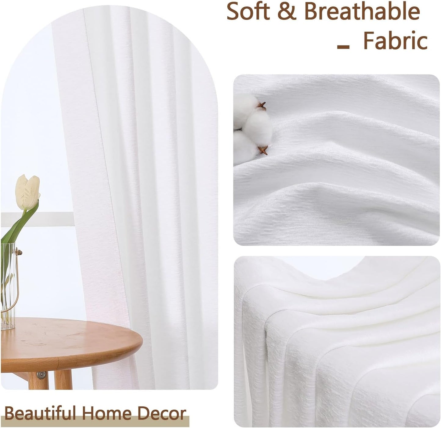 Chenille White Kitchen Curtains 36 Inch Length, Light Filtering Luxury Short Cafe Curtains, Velvet Rod Pocket Half Window Curtain for Bathroom Basement RV Camper, 30Wx36L Inch, 2PCS