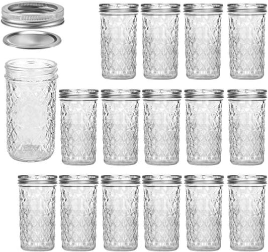 12 OZ Mason Jars - 15 Pack Canning and Jelly Jars with Regular Lids, Perfect for Jam, Honey, Wedding and Shower Favors