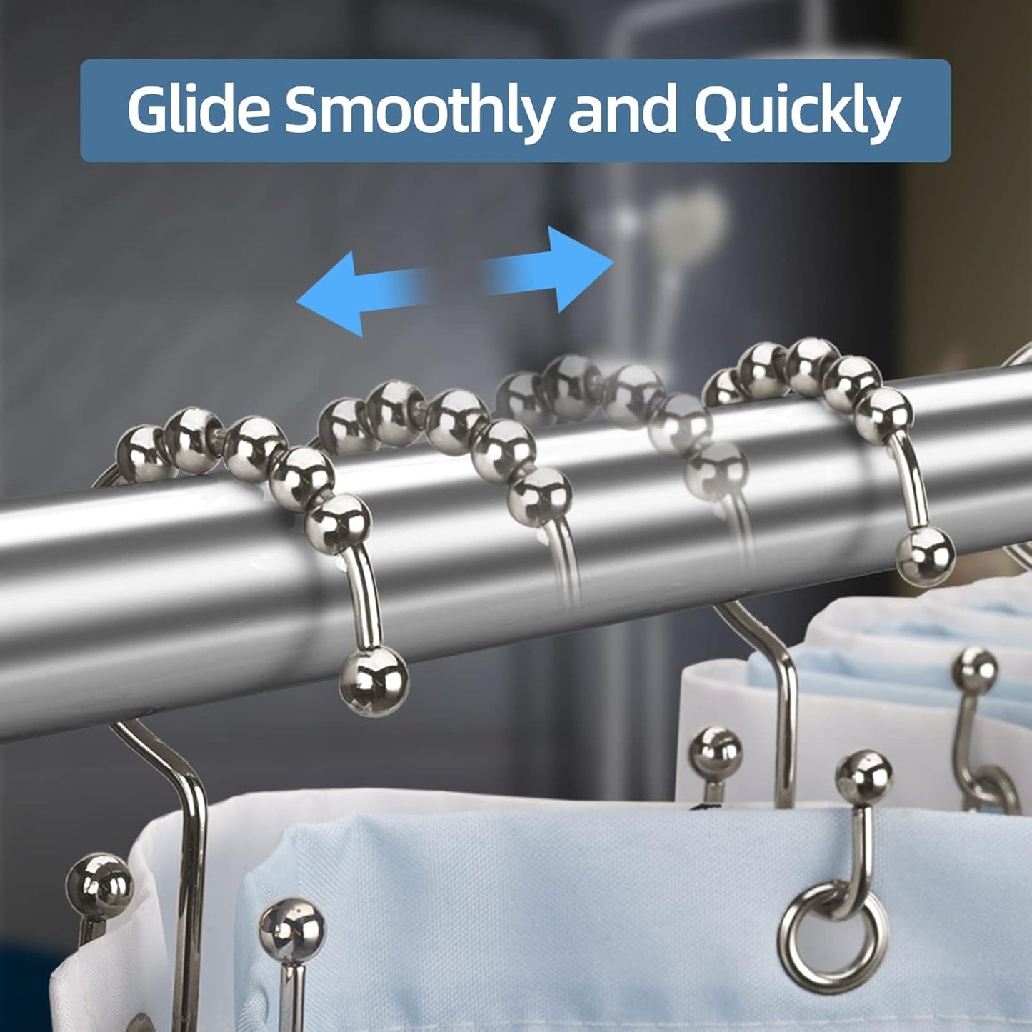 12 Pcs Shower Curtain Hooks and 72 X 72 Inches White Shower Curtain Liner