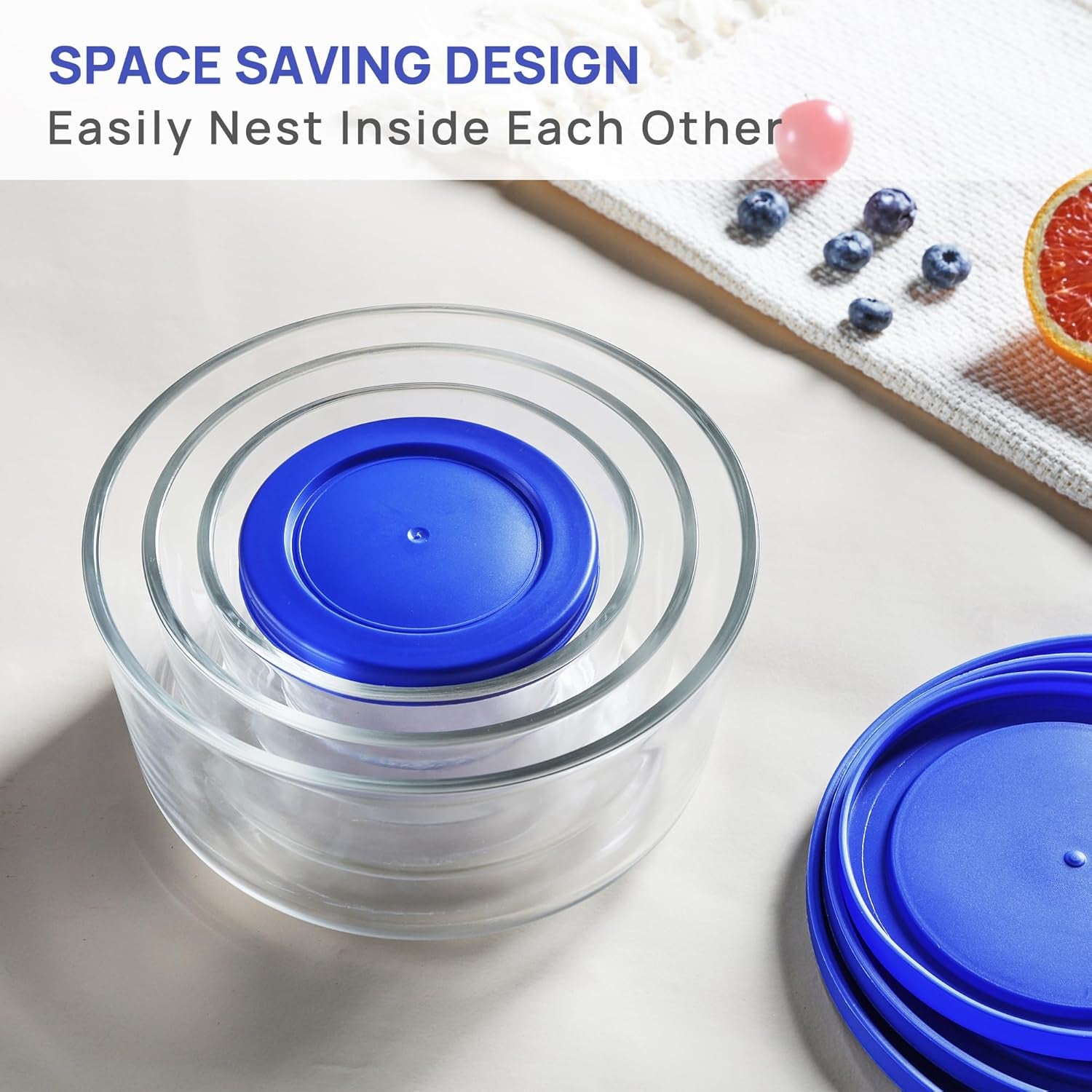 4 Pack Glass Bowls with Lids (1, 2, 4, 7 Cup), Food Storage Containers, Meal Prep and Leftovers Keeper, Lunch Container, Microwave, Dishwasher & Freezer Safe