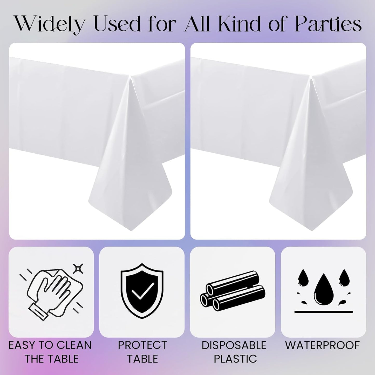 White Rectangle Tablecloth - Heavy-Duty Waterproof Plastic, 54x108 Inches, Stain Resistant Surface Protector for Dining, Parties, Buffets, and Weddings