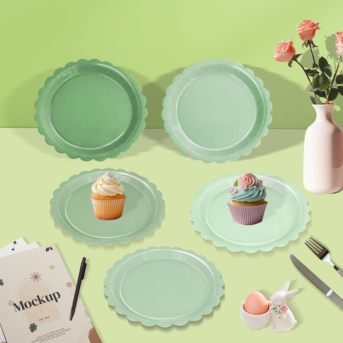 24 Pcs Sage Green Paper Plates Gradient Green Party Plates 7”Disposable round Dessert Plates for Birthday Wedding Bridal Engagement Baby Shower Party Supplies Dessert Plates Tableware