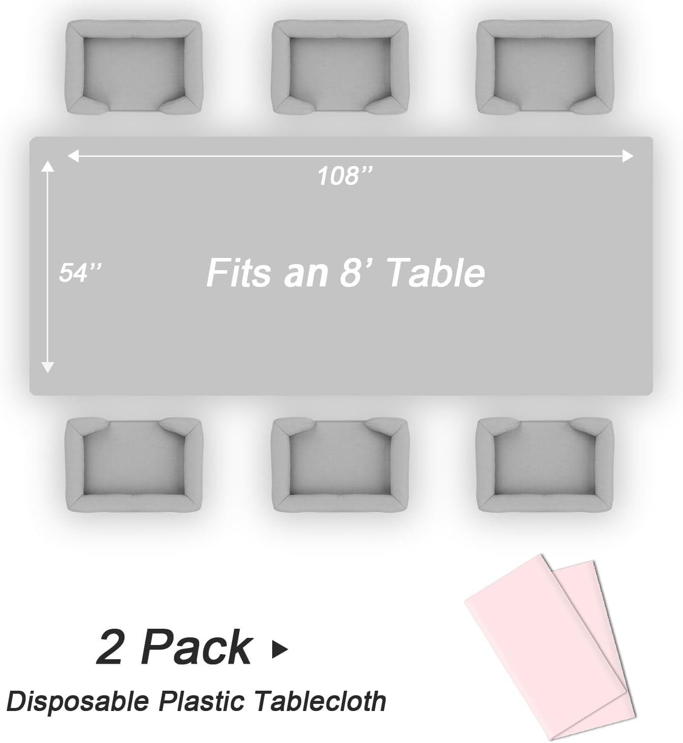 Plastic Table Cloth Disposable 2 Pack, 54 X 108 Inch Tablecloths for Rectangle Tables, Pink Plastic Table Cover