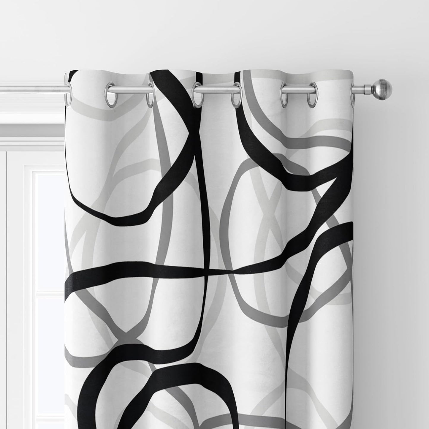Black Grey White Geometric Curtains 2 Panels Sets Abstract Line Modern Art Pattern Window Treatments Room Darkening Heat Blocking Elegant Curtain Decor for Living Room Bedroom 52X84 Inches