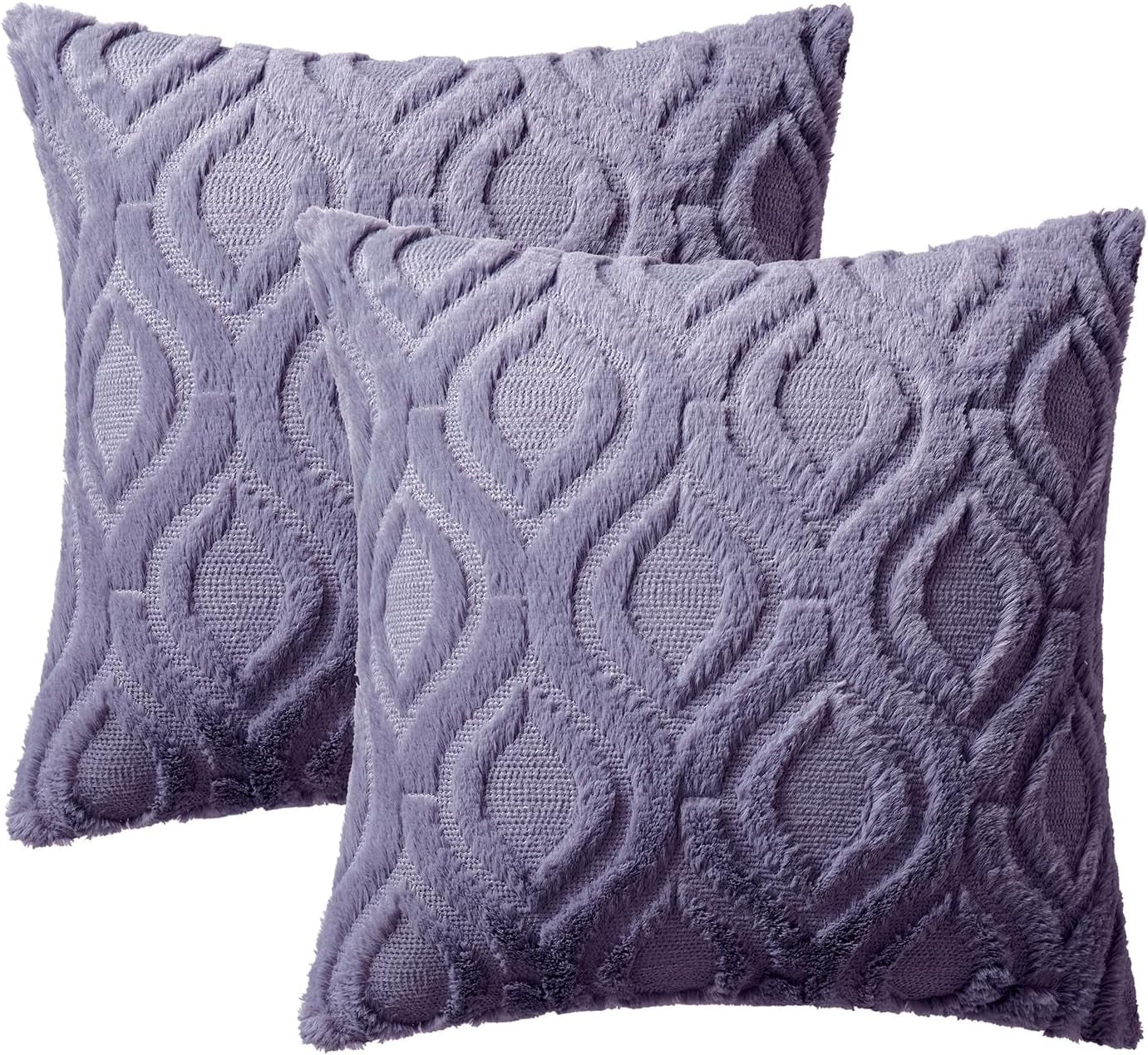 Blue Purple Throw Pillow Covers 18X18 Inch, Soft Winter Plush Faux Wool Couch Pillow Covers Set of 2 Decorative Farmhouse Boho Throw Pillows for Sofa Living Room Bed