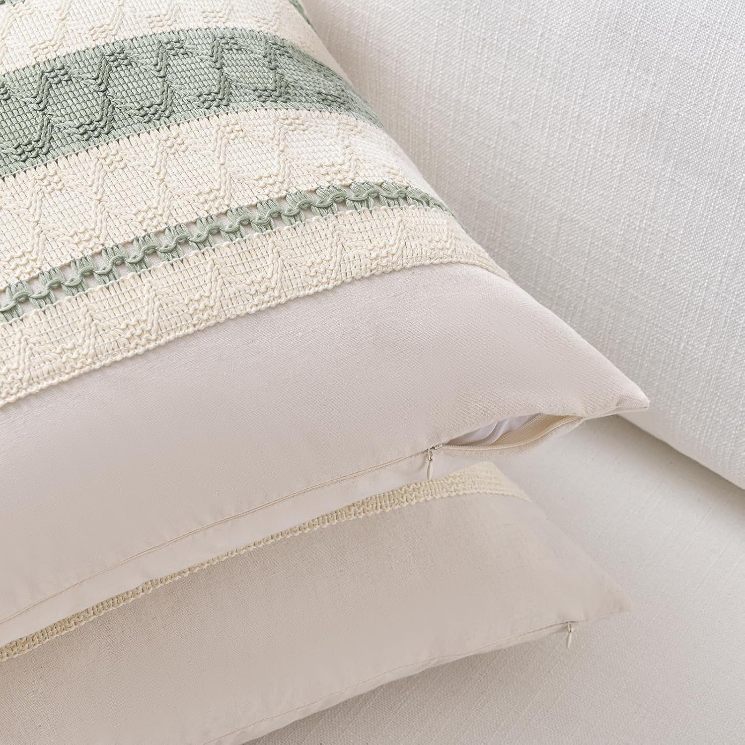 Set of 2 Sage Green Boho Decorative Throw Pillow Covers 18X18 Inch for Living Room Bedroom Couch Bed Sofa Chair, Rustic Retro Cushion Case 45X45 Cm, Bohemian Room Home Decor