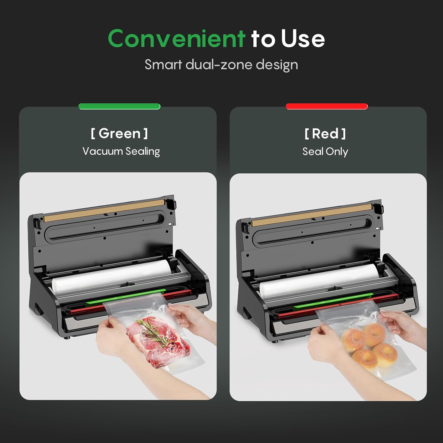 Food Vacuum Sealer with Automatic Bag Detection, Double Heat Seal, Built-In Bag Roll Storage & Cutter, 2 Rolls Bags, Starter Kit