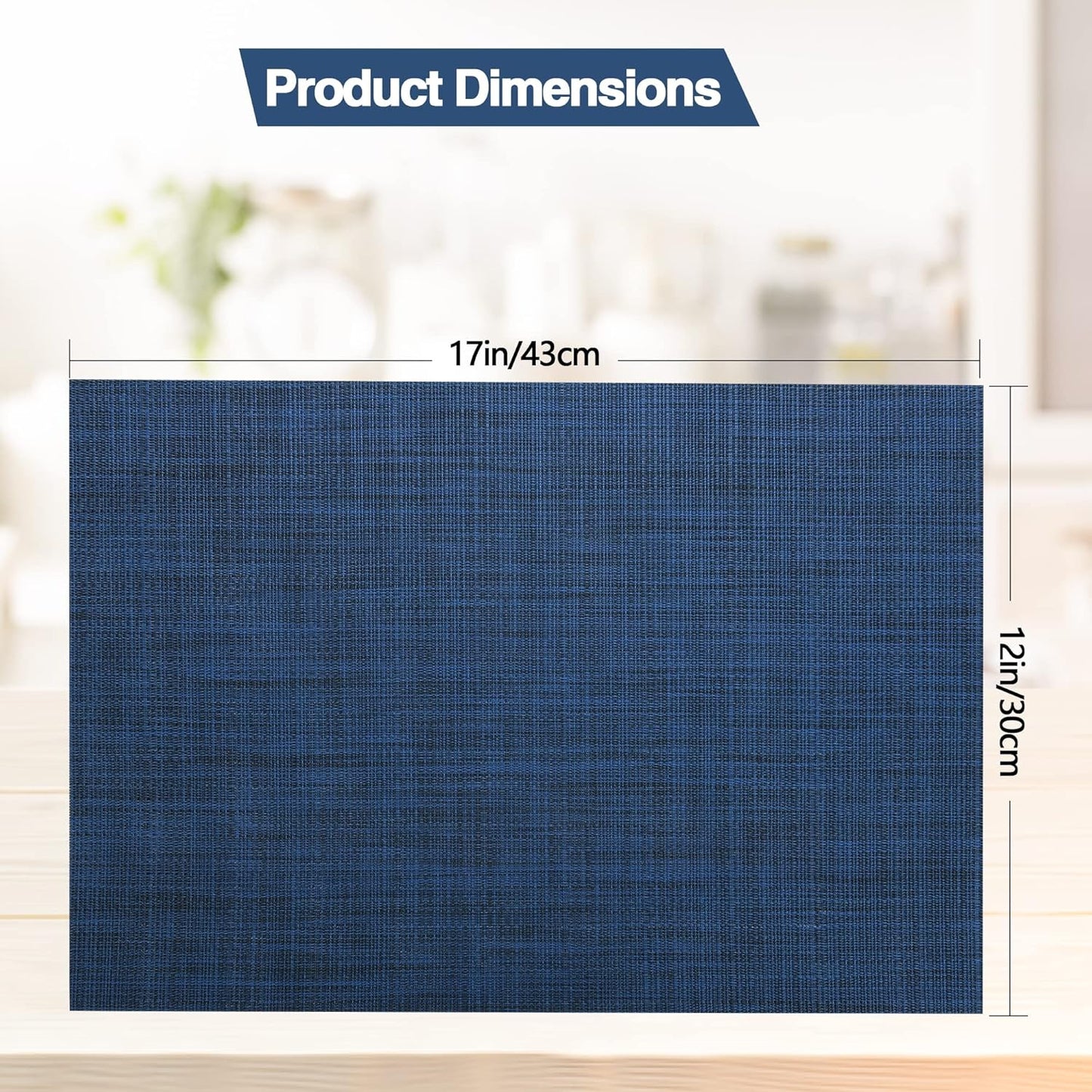 Navy Blue Vinyl Placemats Set of 4 - Washable and Heat Resistant Table Mats for Dining - 17 x 12 Inches