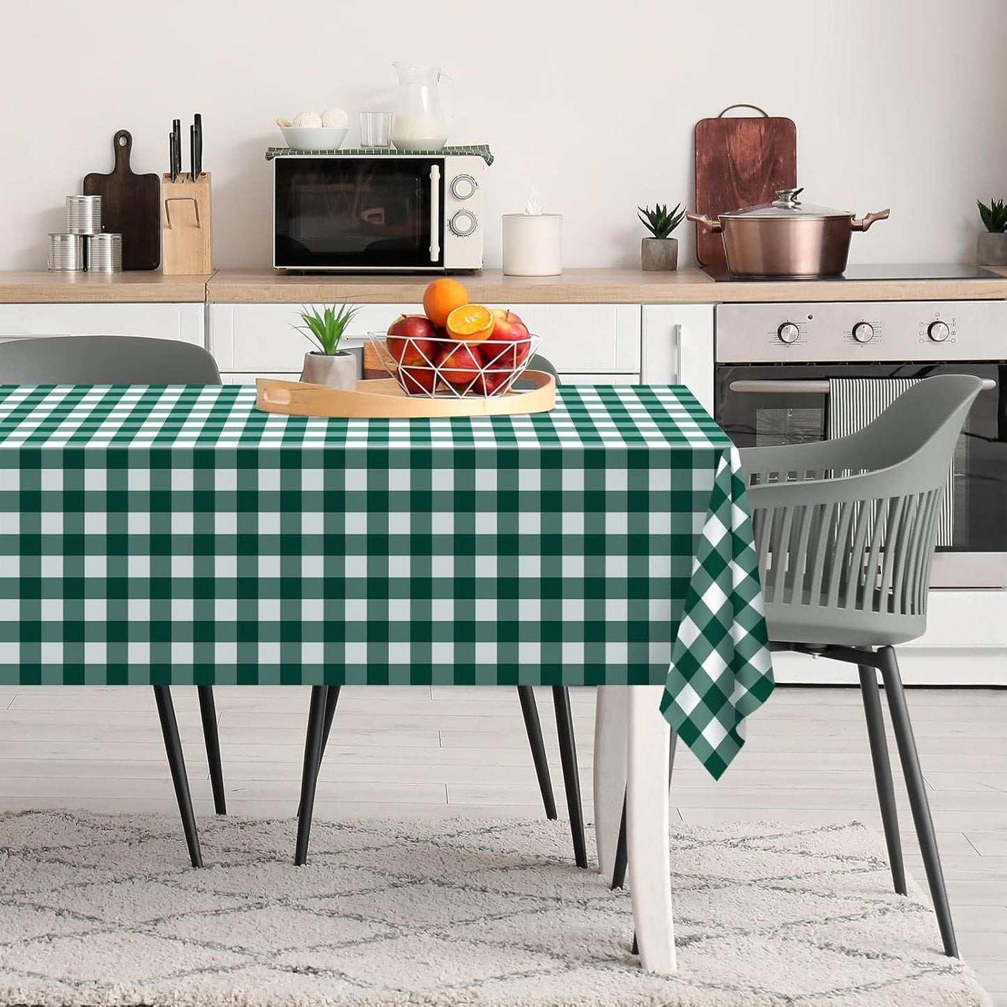 2 Pack Green Gingham Tablecloth, 54 X 108 Inches Green and White Checkered Tablecloths Plastic Table Cloth Disposable Picnic Tablecovers for Rectangle Table