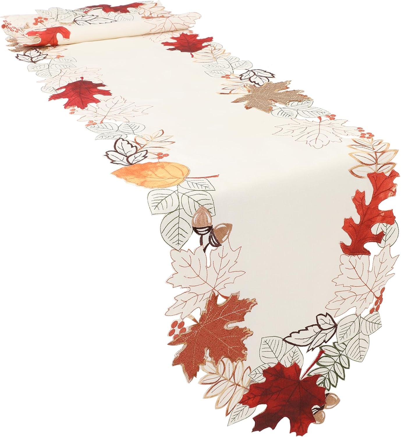Linen Textured Fall Halloween Table Runner 70 Inches Long, Cutwork Applique Embroidered Dresser Scarf for Home Dining Holiday Autumn Halloween Thanksgiving Decor, 13 X 70 Inch