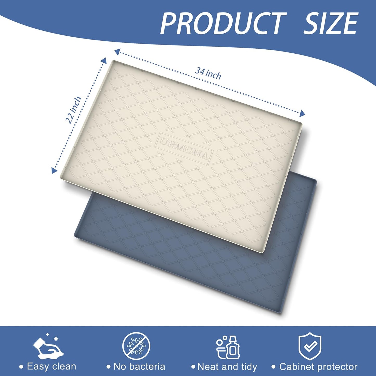 under Sink Mat for Kitchen Waterproof, 34" X 22" Silicone under Sink Mat for Shelf Liner Organizer, Cabinet Sink Protector under Sink Liner for Bottom Kitchen, Bathroom(Light Grey)