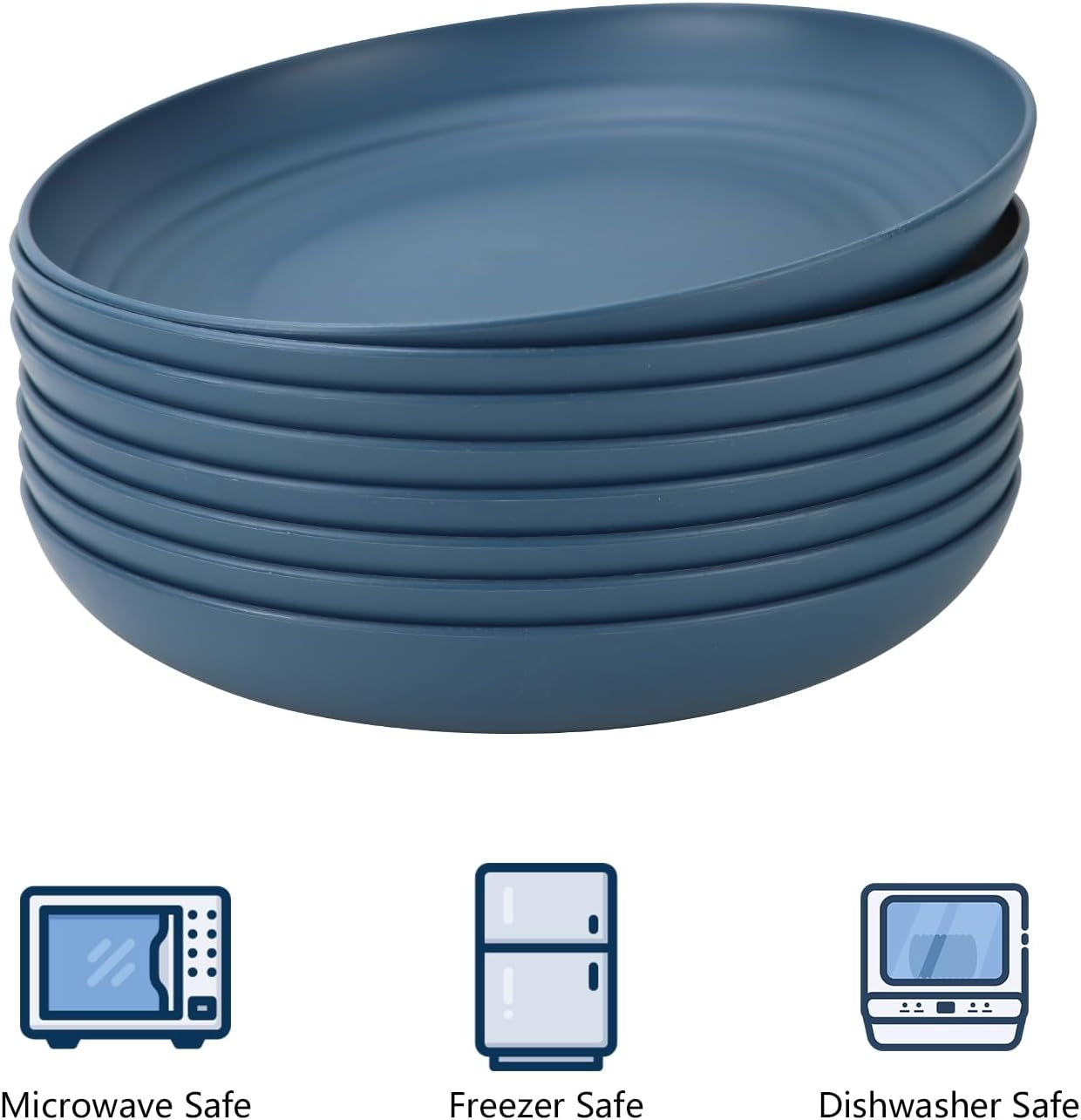Wheat Straw Dinner Plates - Set of 8 Durable, Dishwasher and Microwave Safe Children's Plates (Blue) - 9 Inch Size
