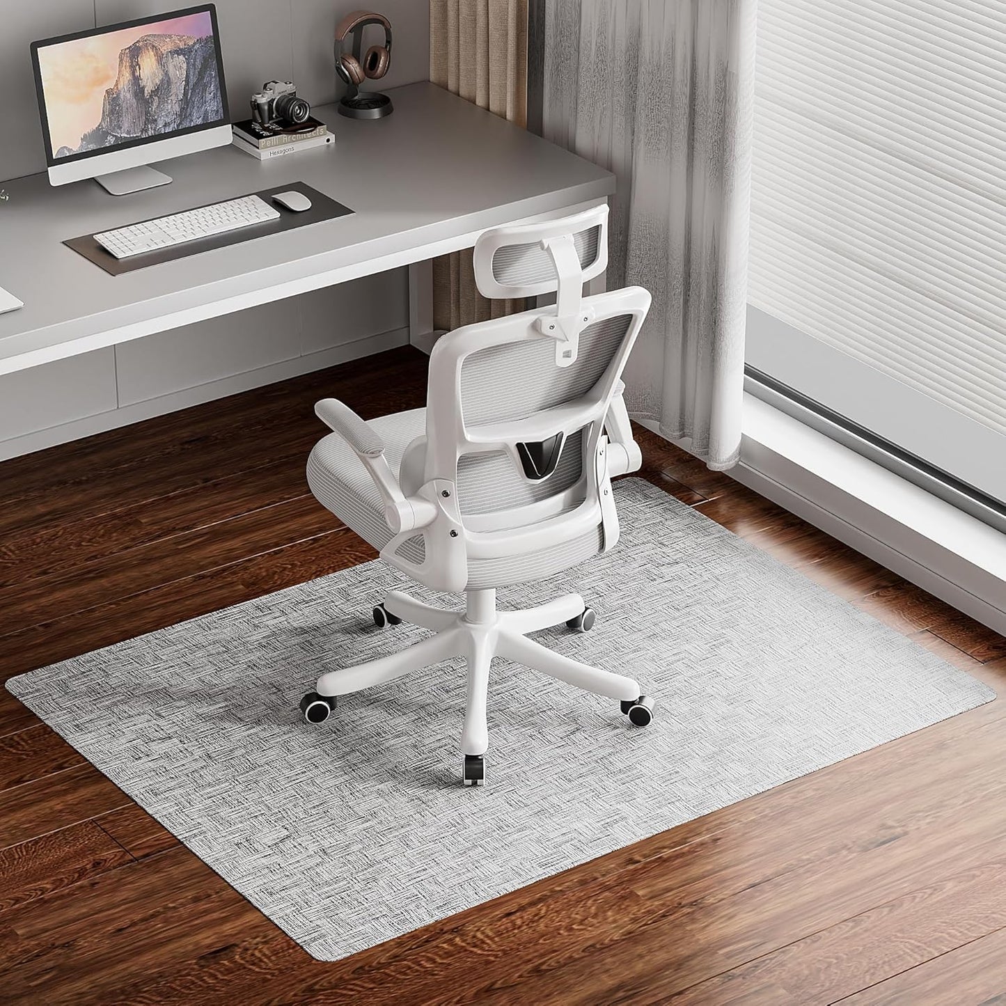 Office Chair Mat for Hardwood Floor, 30"×48" Non-Slip PVC Woven Computer Desk Chair Mat, Heavy Duty Hard Floor Protector for Rolling Chairs, Light Gray, Not for Carpet
