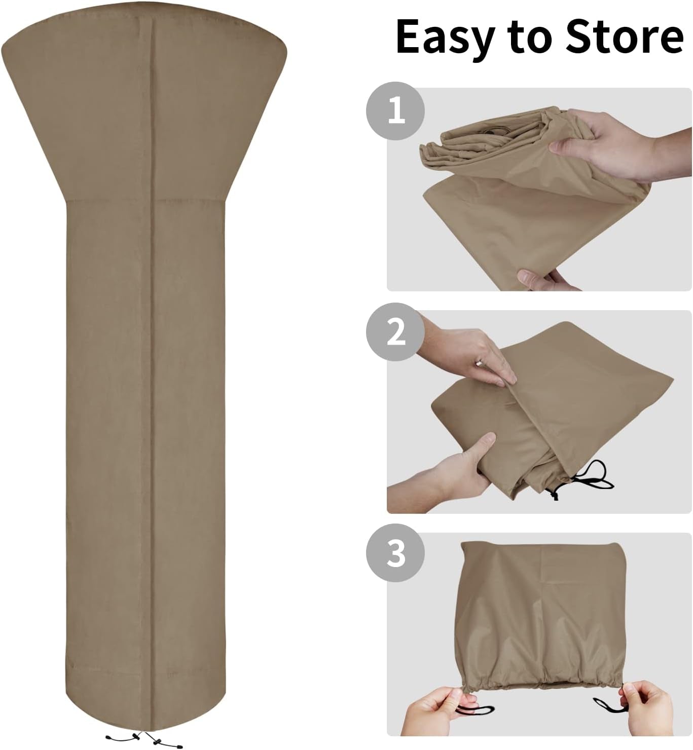 Patio Heater Cover with Zipper and Storage Bag, Waterproof Outdoor Heater Cover Dustproof, Uv-Resisant, Wind-Resistant (89" H X 33" D X 19" B, Camel)