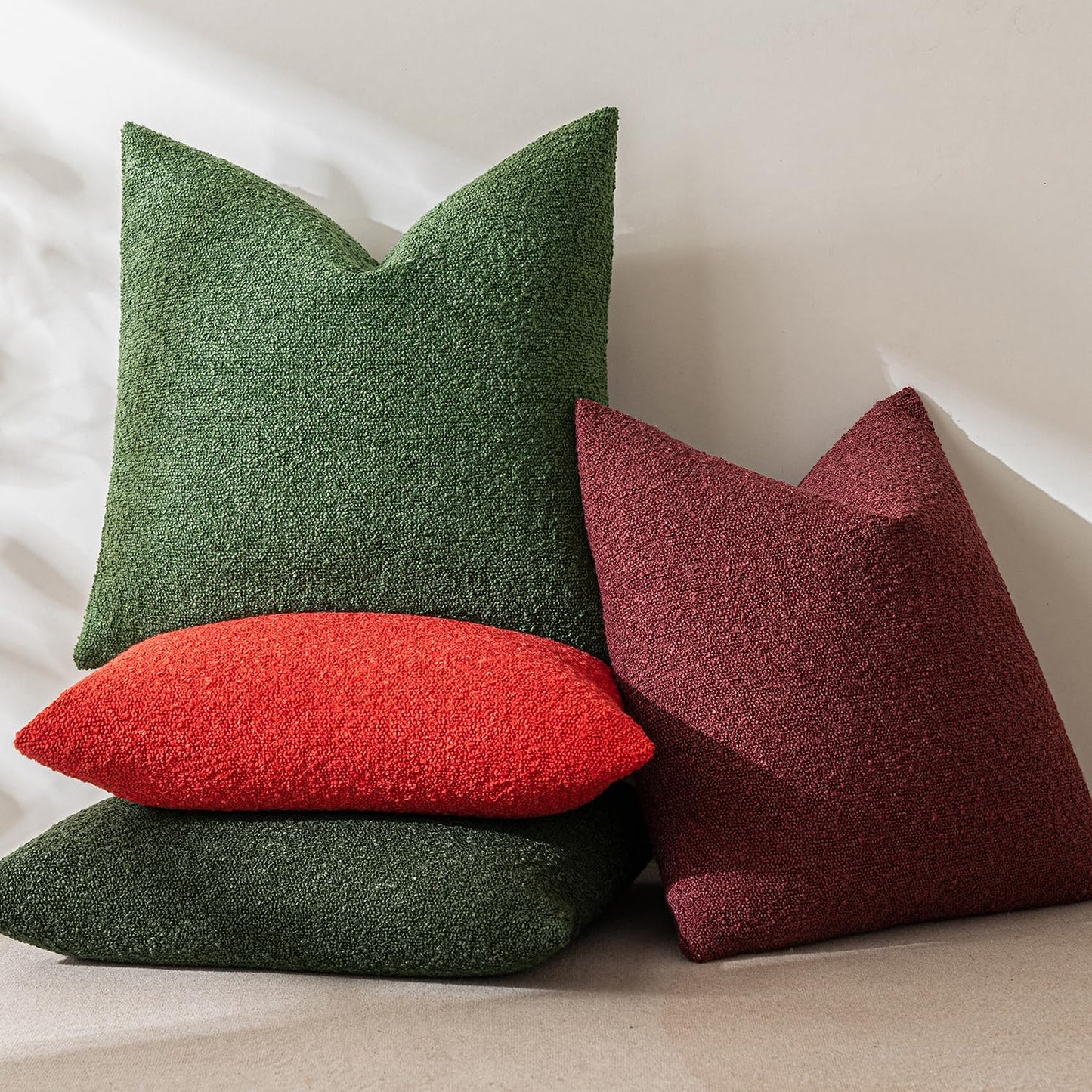 Textured Boucle Lumbar Pillow Cover in Christmas Red - Decorative Soft Accent Cushion for Couch, Chair, and Bedroom - 18x18 Inch, Single Pack