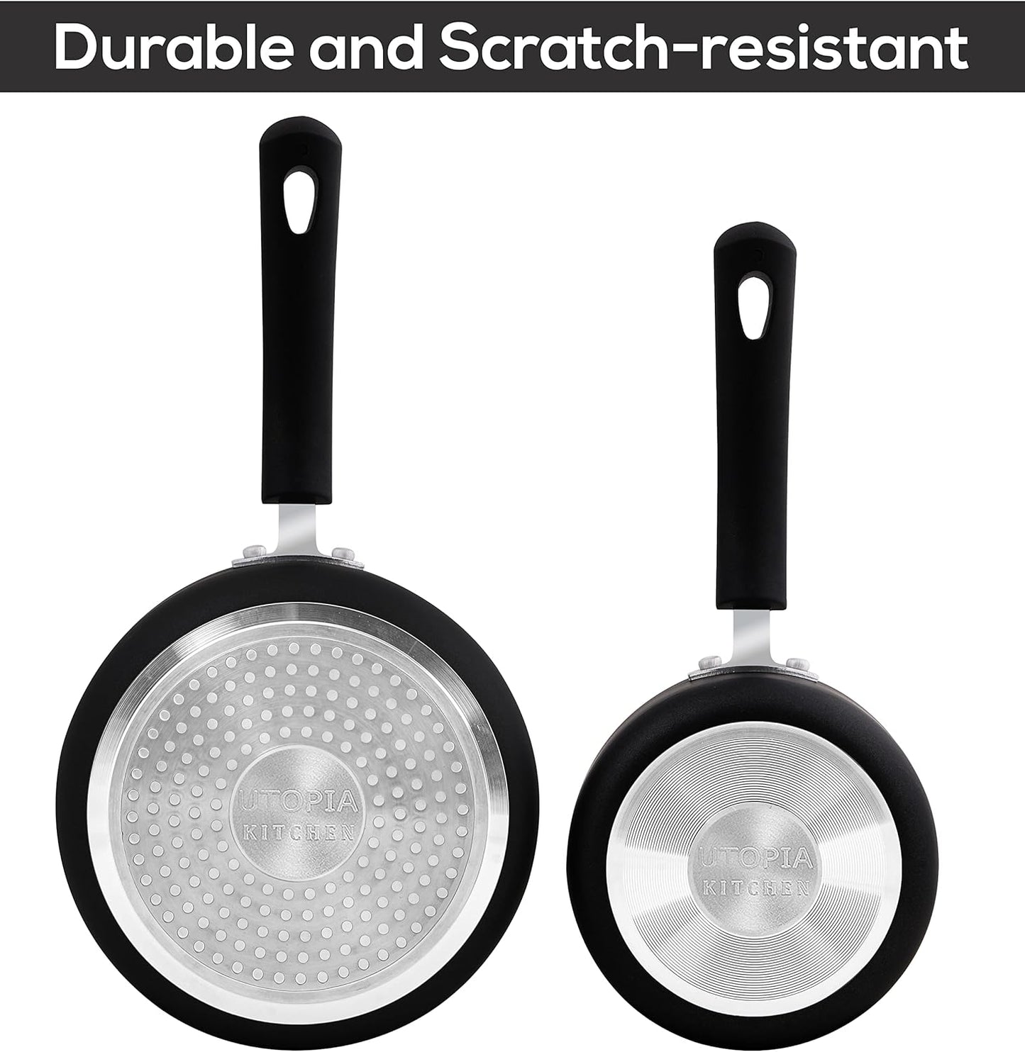 Nonstick Stock Pot Saucepan Set with Lids, 1 Quart and 2 Quarts Multipurpose Stock Pots Set for Home, Kitchen or Restaurant, Black