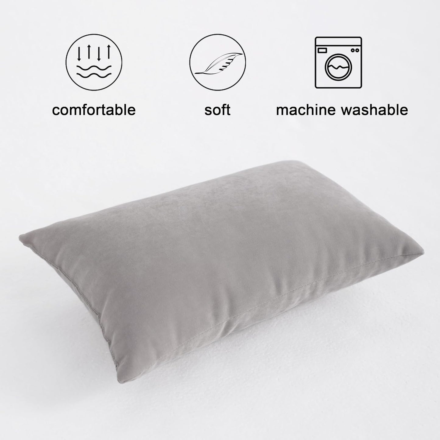 2 Pack Microfiber Tiny Pillows, 11X7 Inches for Sleeping and Traveling, Washable Soft Small Travel Nap Pillows, Light Grey