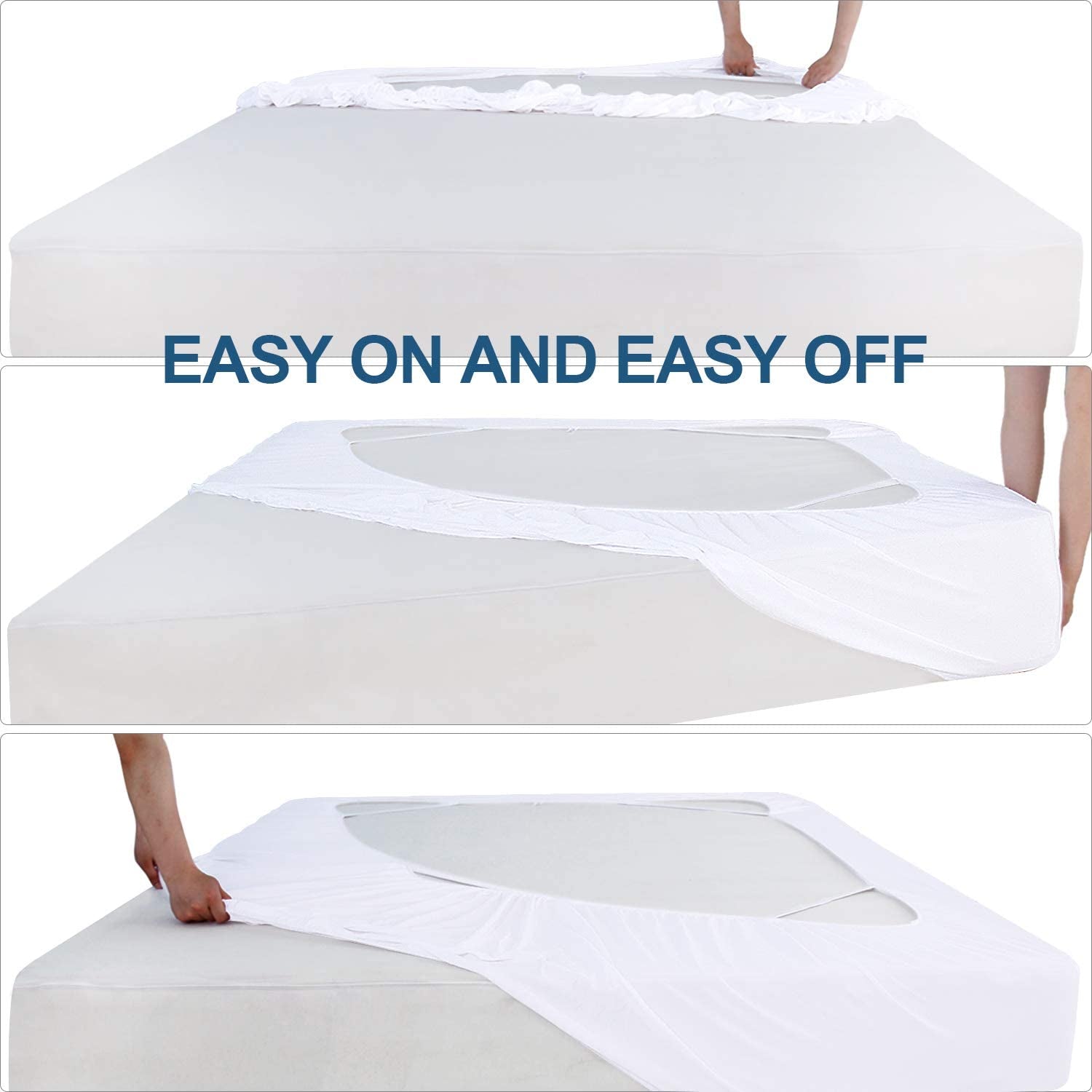 Box Spring Cover King Size, Elastic Fabric Wrap around 4 Sides Bed Skirt, Sleek Alternative for Bed Skirts for Hotel/Home, Fits Box Springs up to 13”, White