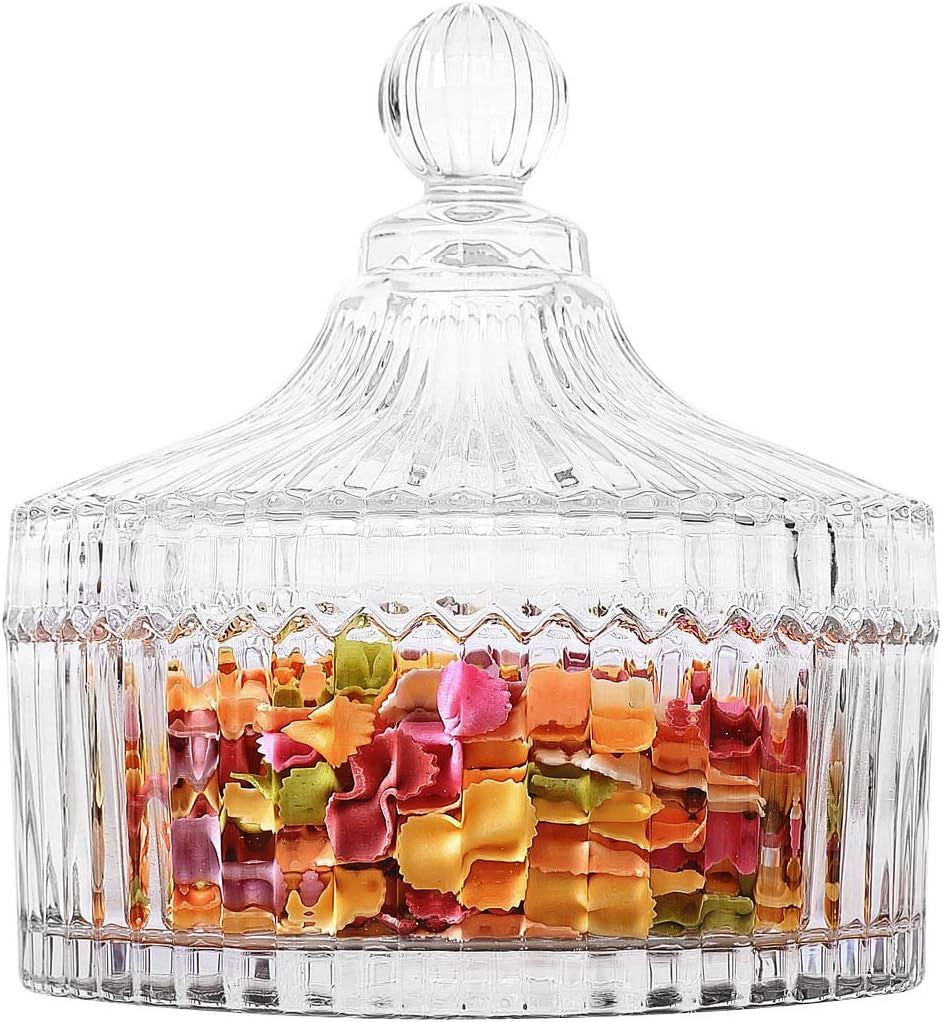 Glass Candy Dish with Lid, 14OZ Candy Jars with Lid for Office Desk, Covered Candy Dish for Office Desk, Decorative Cute Glass Jar, Jewelry Box for Wedding Party Buffet Decor, Christmas Gift