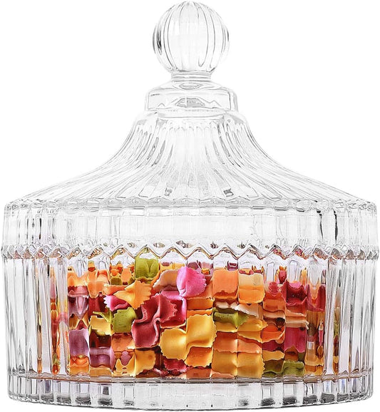Glass Candy Dish with Lid, 14OZ Candy Jars with Lid for Office Desk, Covered Candy Dish for Office Desk, Decorative Cute Glass Jar, Jewelry Box for Wedding Party Buffet Decor, Christmas Gift