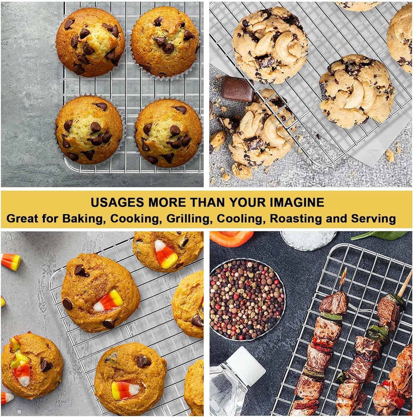 8.75 Inch Cooling Baking Rack Set of 2, Stainless Steel Grid Cooking Racks for Roasting Drying Grilling, Oven & Dishwasher Safe, Heavy Duty & Healthy